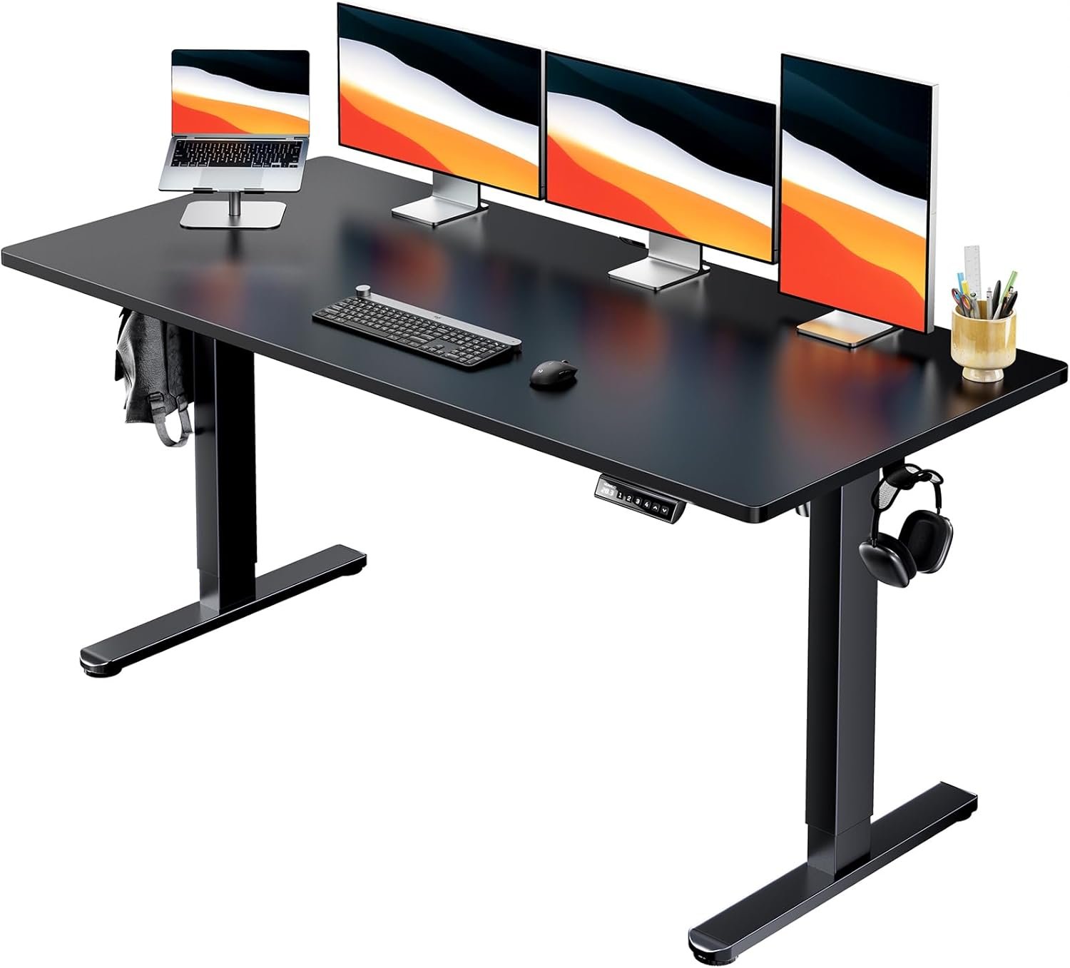 HUANUO Electric Standing Desk, 60" x 24" Whole Piece Desktop, Adjustable Height Computer Desk, 4 Height Memory Settings, Sit Stand Up Desk for Home Office, Black - Image 2