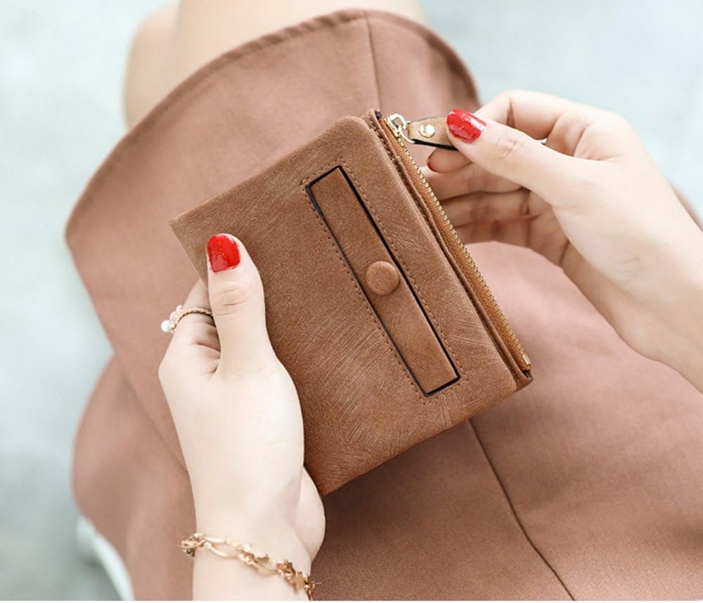 PofeeXIO Womens Wallets Small Rfid Ladies Bifold Wallet With Zipper Coin Pocket,Mini Purse Soft Compact Thin (Light Brown) - Image 3