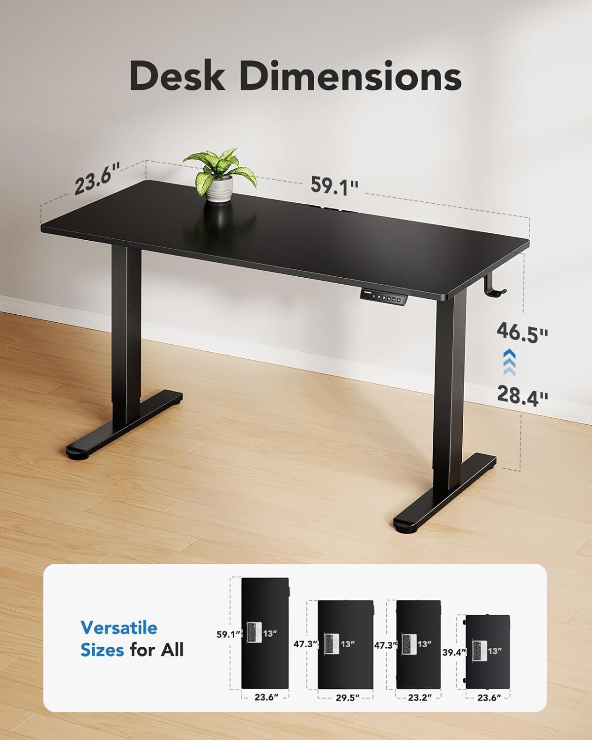 HUANUO Electric Standing Desk, 60" x 24" Whole Piece Desktop, Adjustable Height Computer Desk, 4 Height Memory Settings, Sit Stand Up Desk for Home Office, Black - Image 4