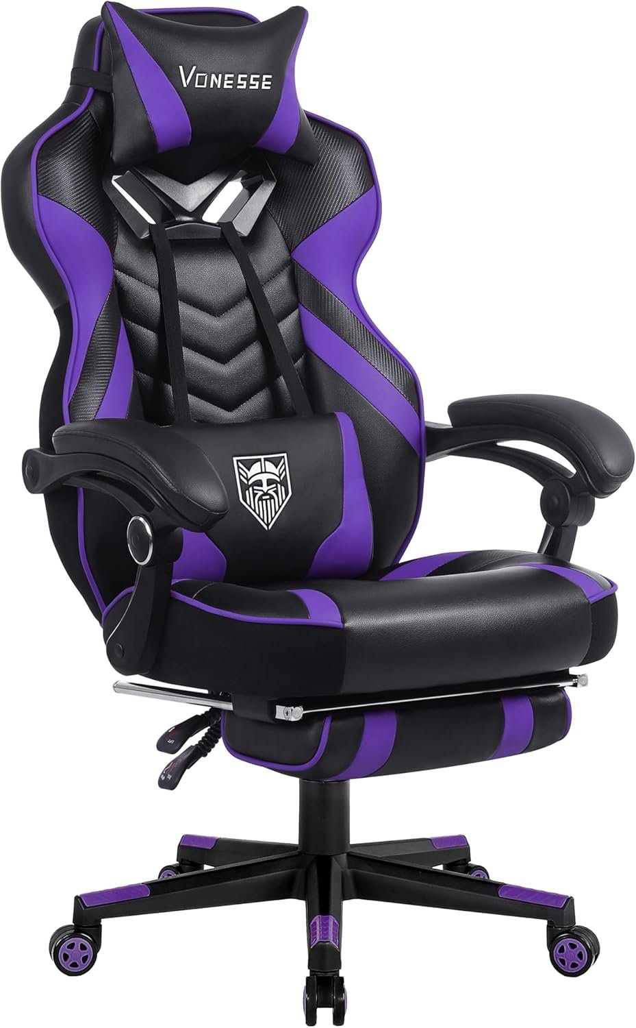 Vonesse Gaming Chair for Adults,Computer Chair with High Back,Big and Tall Gaming Chairs with Footrest and Massage,Reclining Gamer Chair(Purple/Black) - Image 2