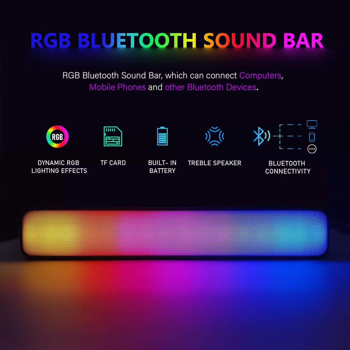 STGAubron Gaming PC Desktop Computer, Intel Core I7 up to 3.9 GHz, Radeon RX 580 8G, 16G RAM, 512G SSD, WiFi, Bluetooth 5.0, RGB Fan x6, RGB BT Sound Bar, Windows 10 Home - Image 7