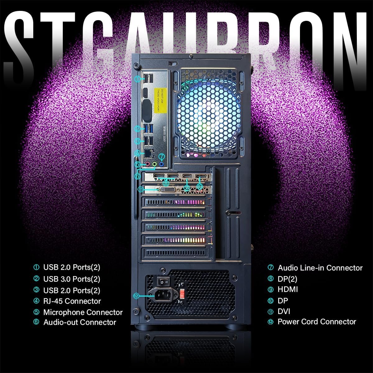 STGAubron Gaming PC Desktop Computer, Intel Core I7 up to 3.9 GHz, Radeon RX 580 8G, 16G RAM, 512G SSD, WiFi, Bluetooth 5.0, RGB Fan x6, RGB BT Sound Bar, Windows 10 Home - Image 8