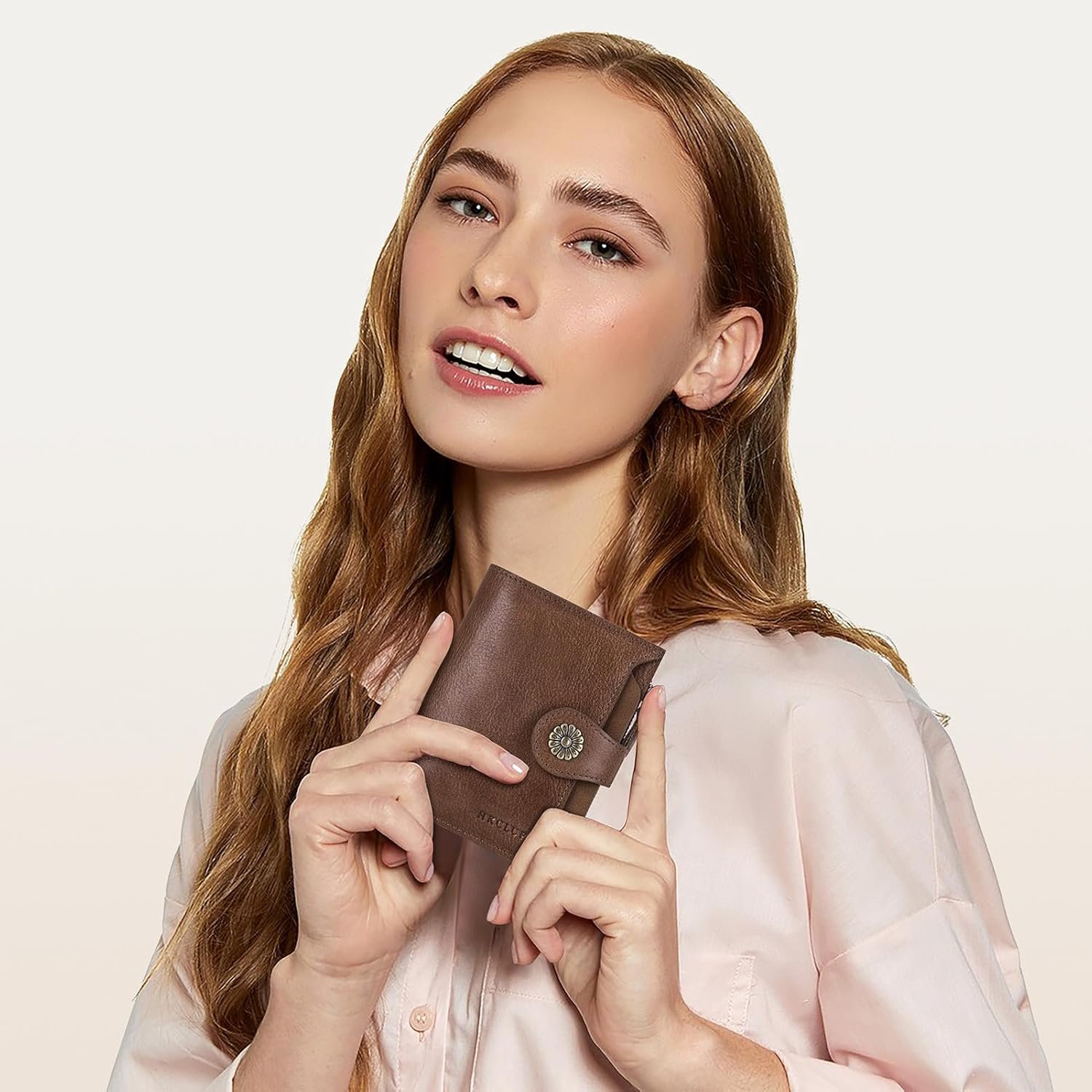 HKCLUF Wallet Women,Genuine Leather Bifold Womens Wallet Card Holder RFID Blocking Small Wallet for Women With Zipper Coin Pocket(khaki) - Image 3