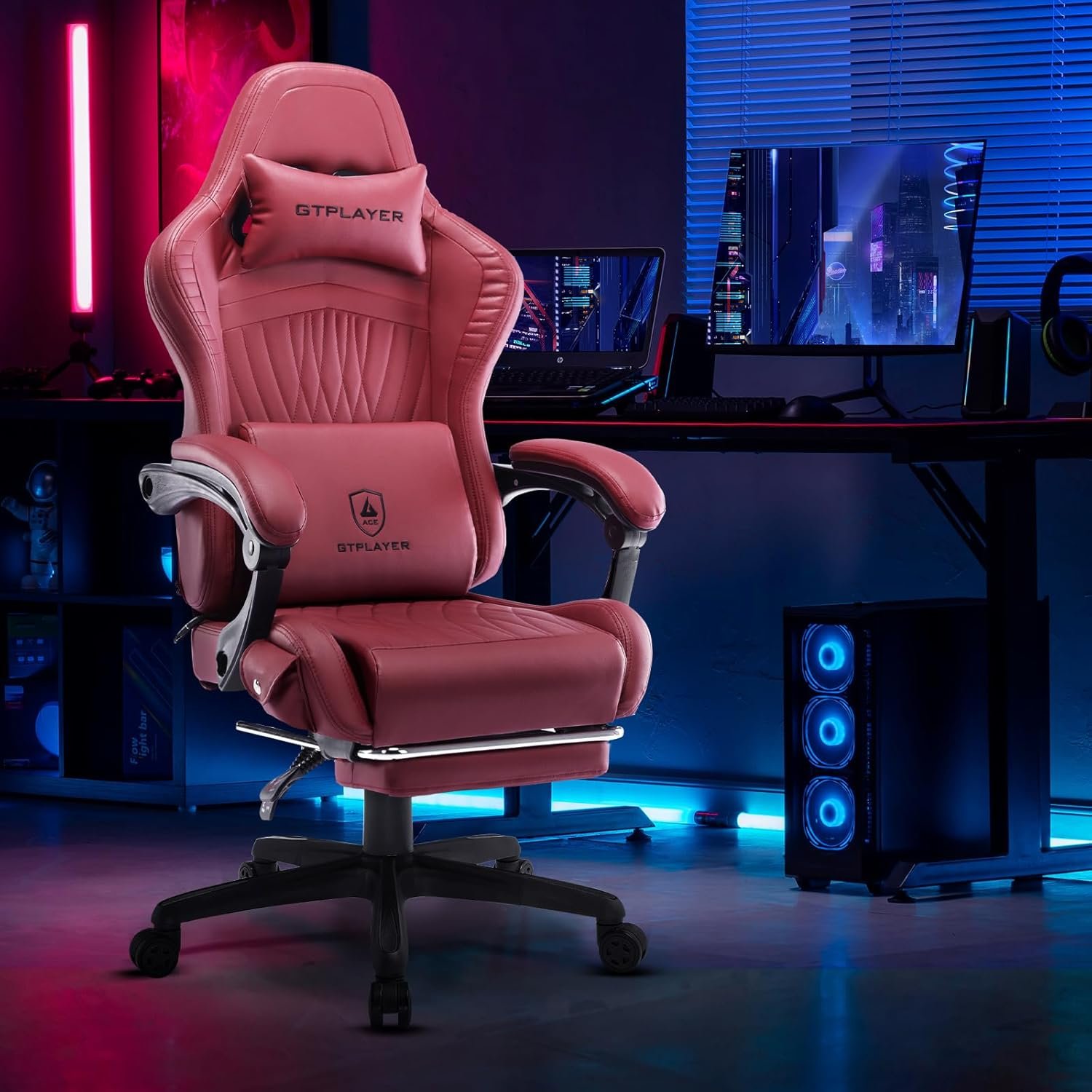 GTPLAYER Gaming Chair, Computer Chair with Footrest and Bluetooth Speakers, High Back Ergonomic Music Game Chair, Reclining Game Chair with Linkage Armrests for Adults and Kids (WineRed) - Image 3