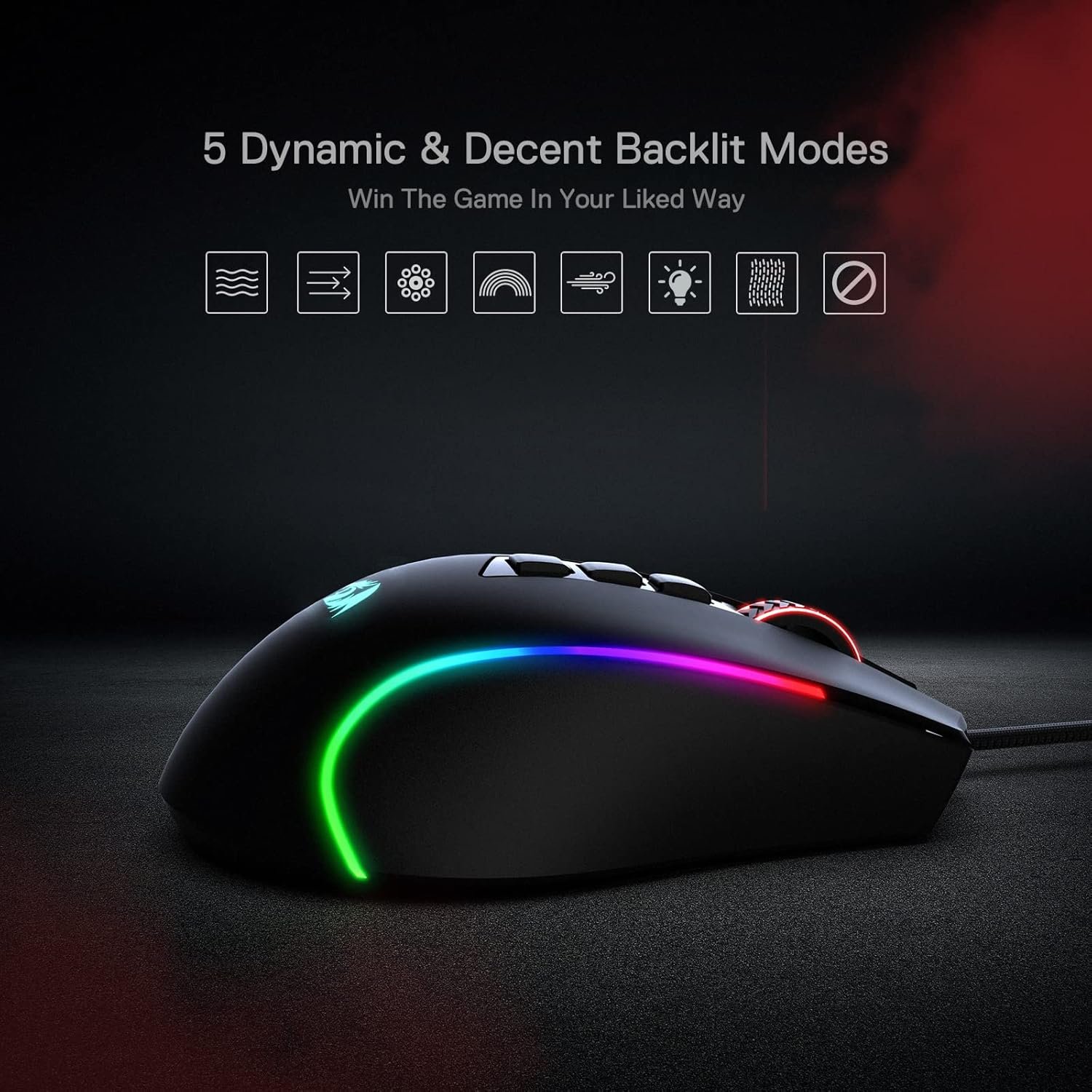 Redragon M612 Predator RGB Gaming Mouse, 8000 DPI Wired Optical Mouse with 11 Programmable Buttons & 5 Backlit Modes, Software Supports DIY Keybinds Rapid Fire Button - Image 8