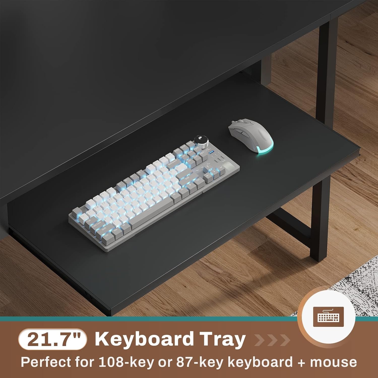 SEDETA L Shaped Gaming Desk, Reversible Computer Desk with Power Outlet and Pegboard, Gaming Desk with Led Lights, Keyboard Tray and Storage Bag for Home Office, Black - Image 8