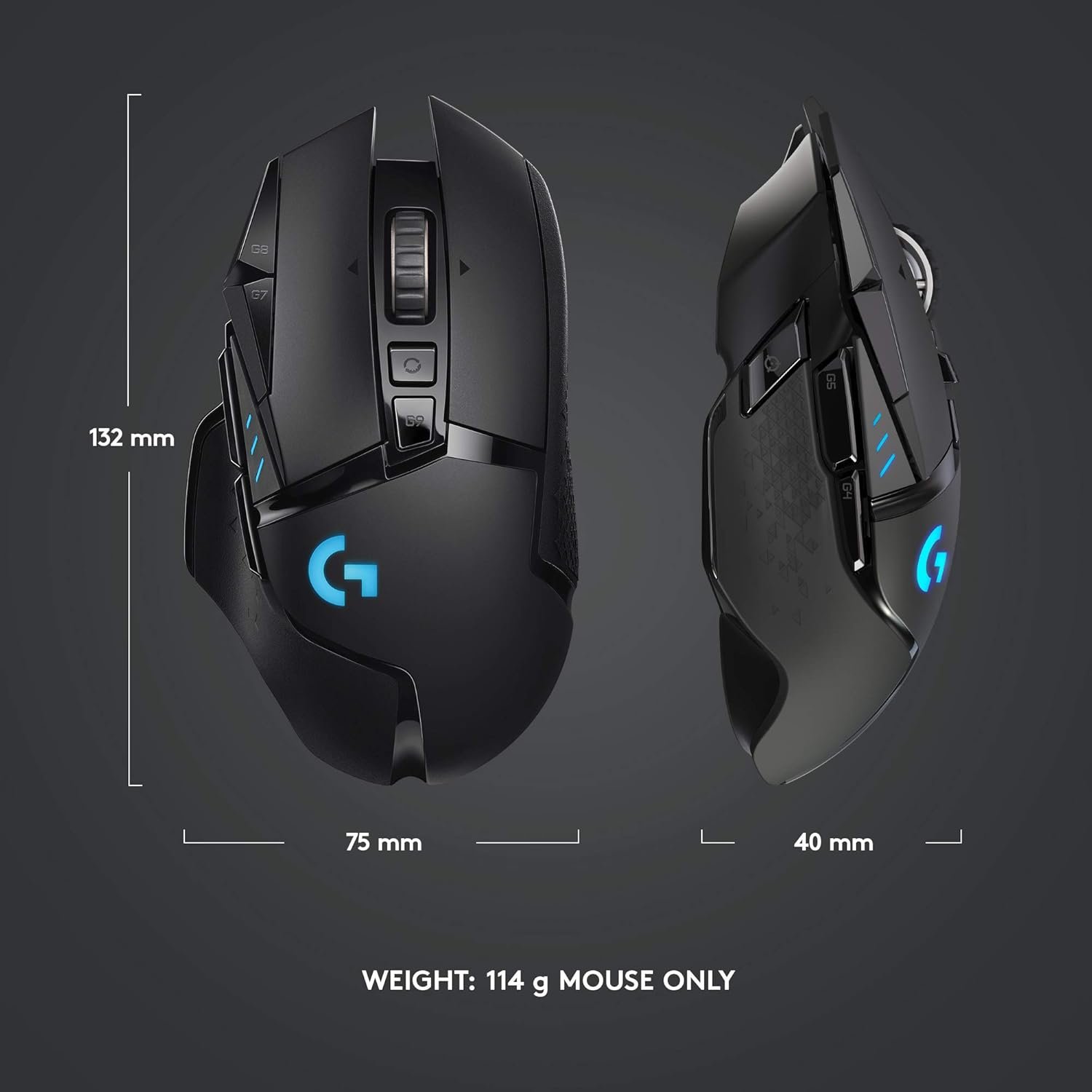 Logitech G502 Lightspeed Wireless Gaming Mouse with Hero 25K Sensor, PowerPlay Compatible, Tunable Weights and Lightsync RGB - Black - Image 11