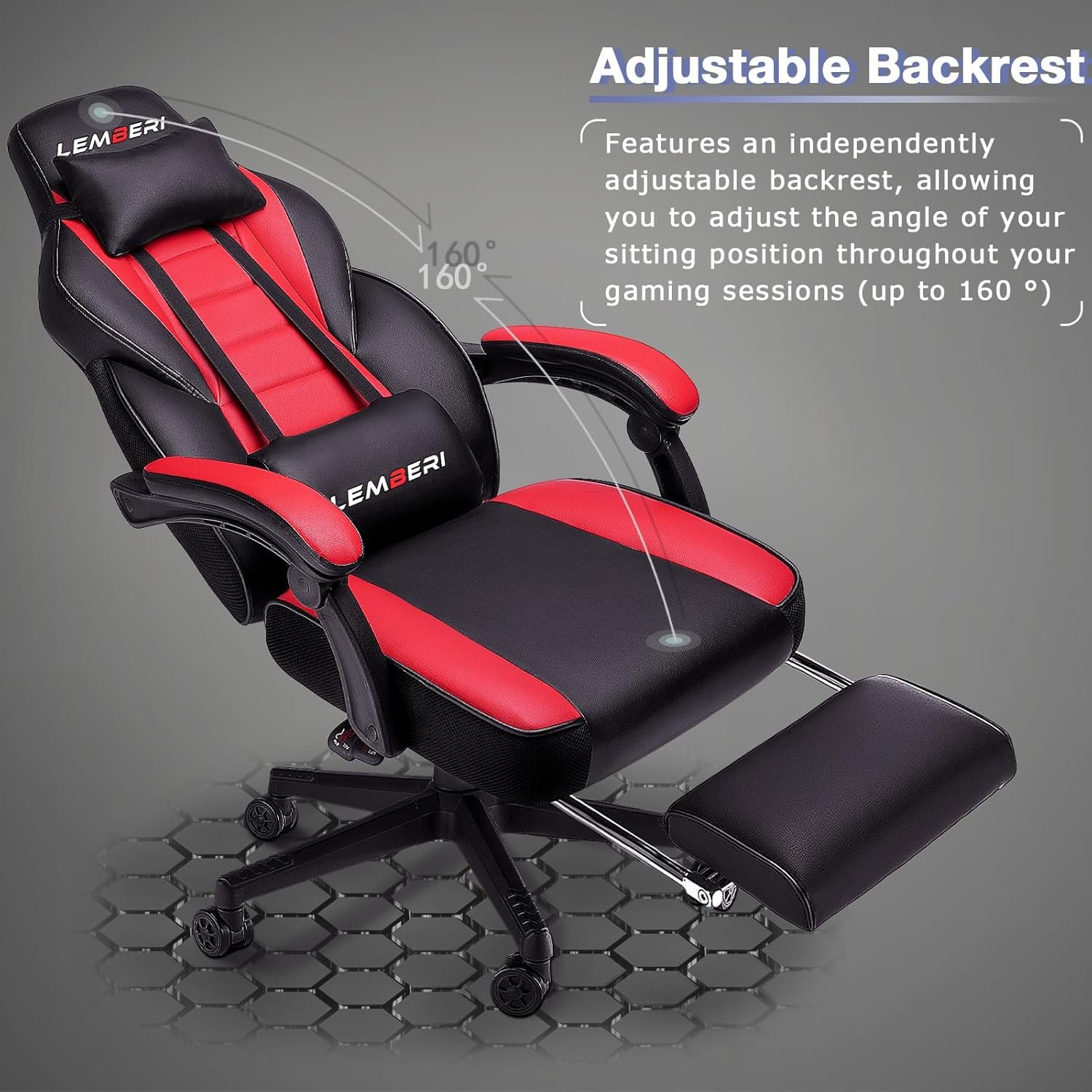 LEMBERI Video Game Chairs with footrest, Big and Tall Gamer Chair for Adults, 400lb Capacity, Racing Style Computer Chair with Headrest and Lumbar Support - Image 5