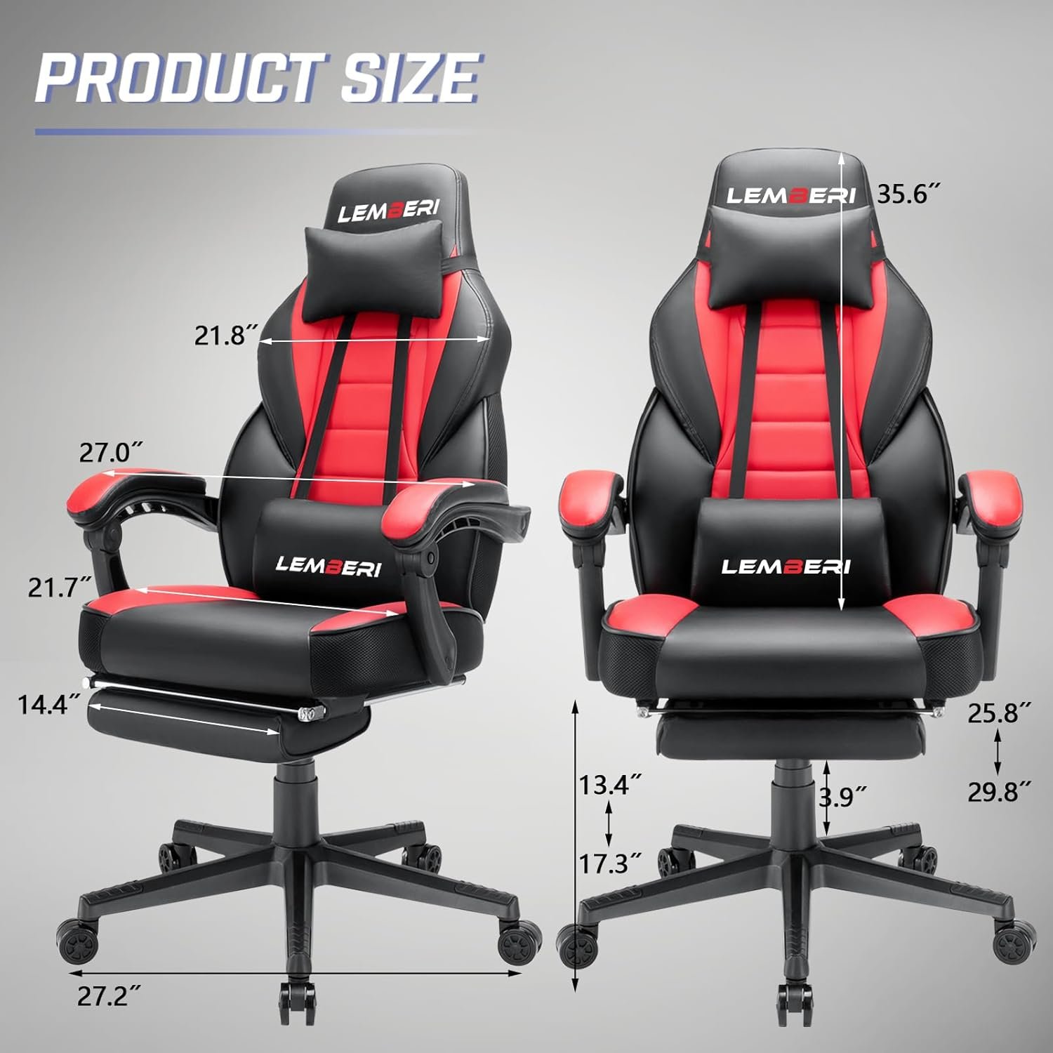 LEMBERI Video Game Chairs with footrest, Big and Tall Gamer Chair for Adults, 400lb Capacity, Racing Style Computer Chair with Headrest and Lumbar Support - Image 4