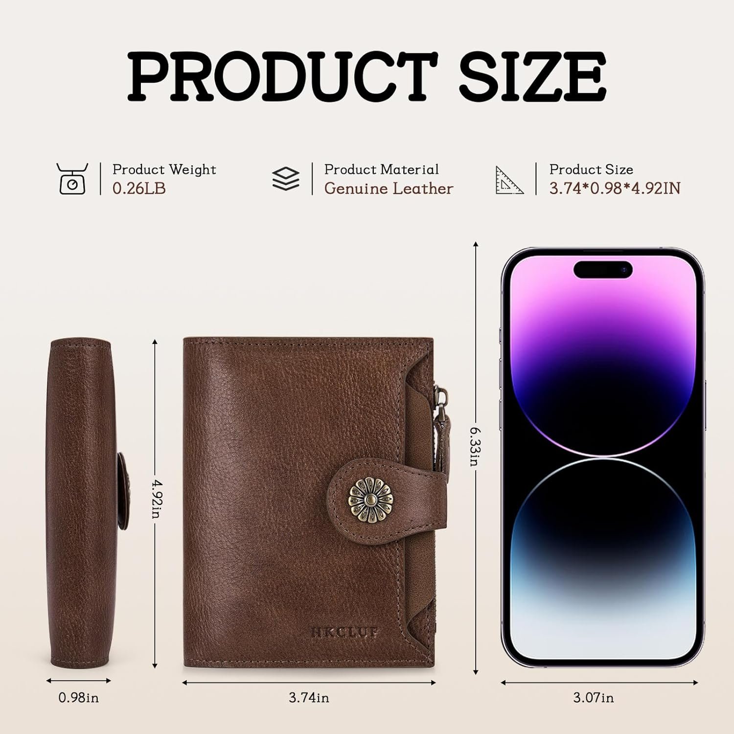 HKCLUF Wallet Women,Genuine Leather Bifold Womens Wallet Card Holder RFID Blocking Small Wallet for Women With Zipper Coin Pocket(khaki) - Image 4