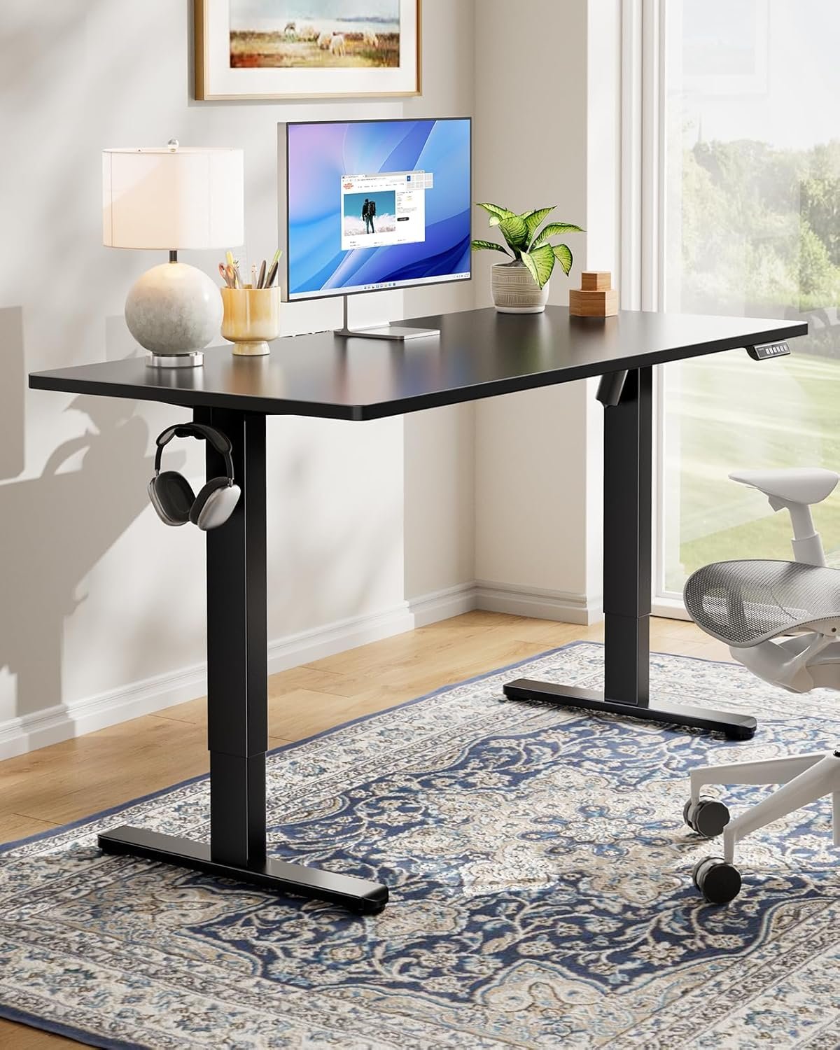 HUANUO Electric Standing Desk, 60" x 24" Whole Piece Desktop, Adjustable Height Computer Desk, 4 Height Memory Settings, Sit Stand Up Desk for Home Office, Black - Image 3
