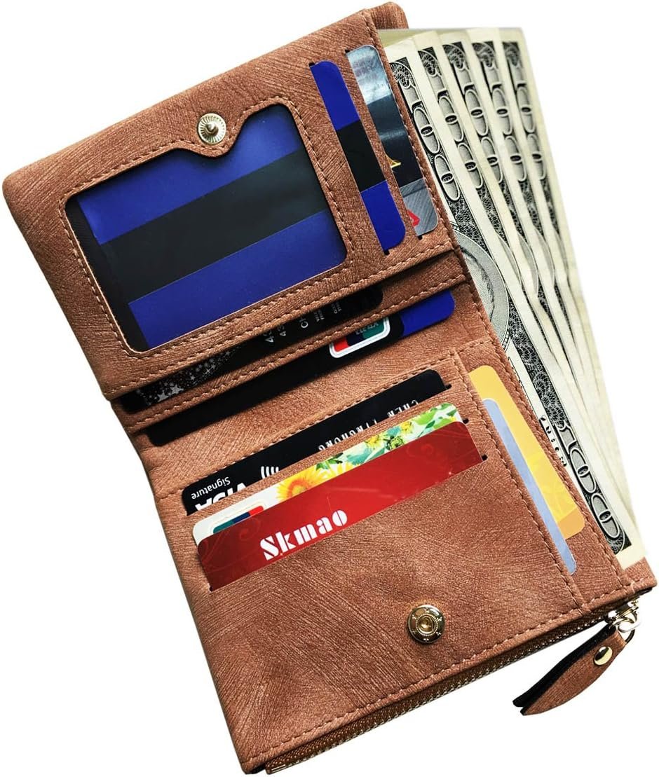 PofeeXIO Womens Wallets Small Rfid Ladies Bifold Wallet With Zipper Coin Pocket,Mini Purse Soft Compact Thin (Light Brown) - Image 4