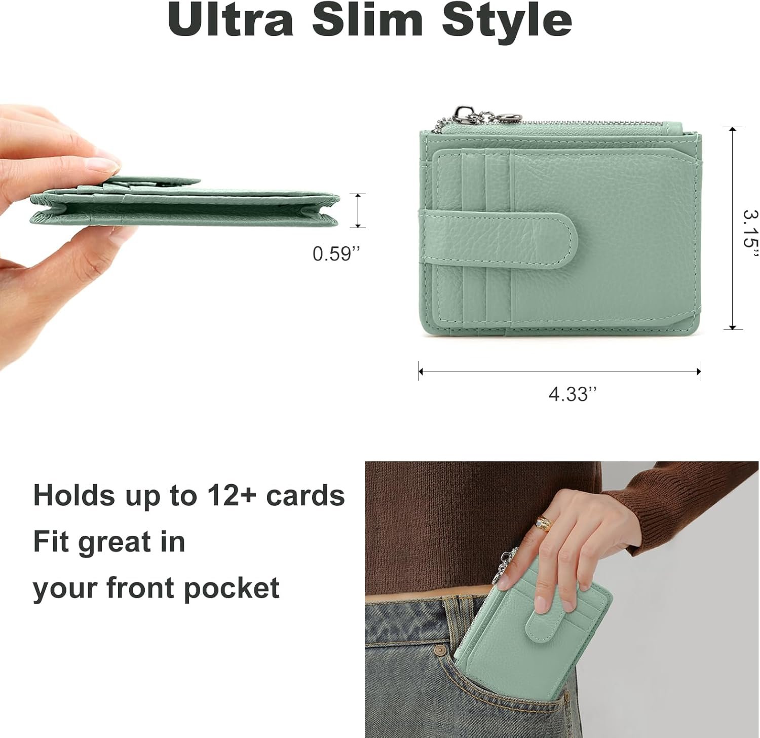 Slim Wallet for Women Thin Womens Card Holder RFID Blocking Genuine Leather Small Wallets - Image 4