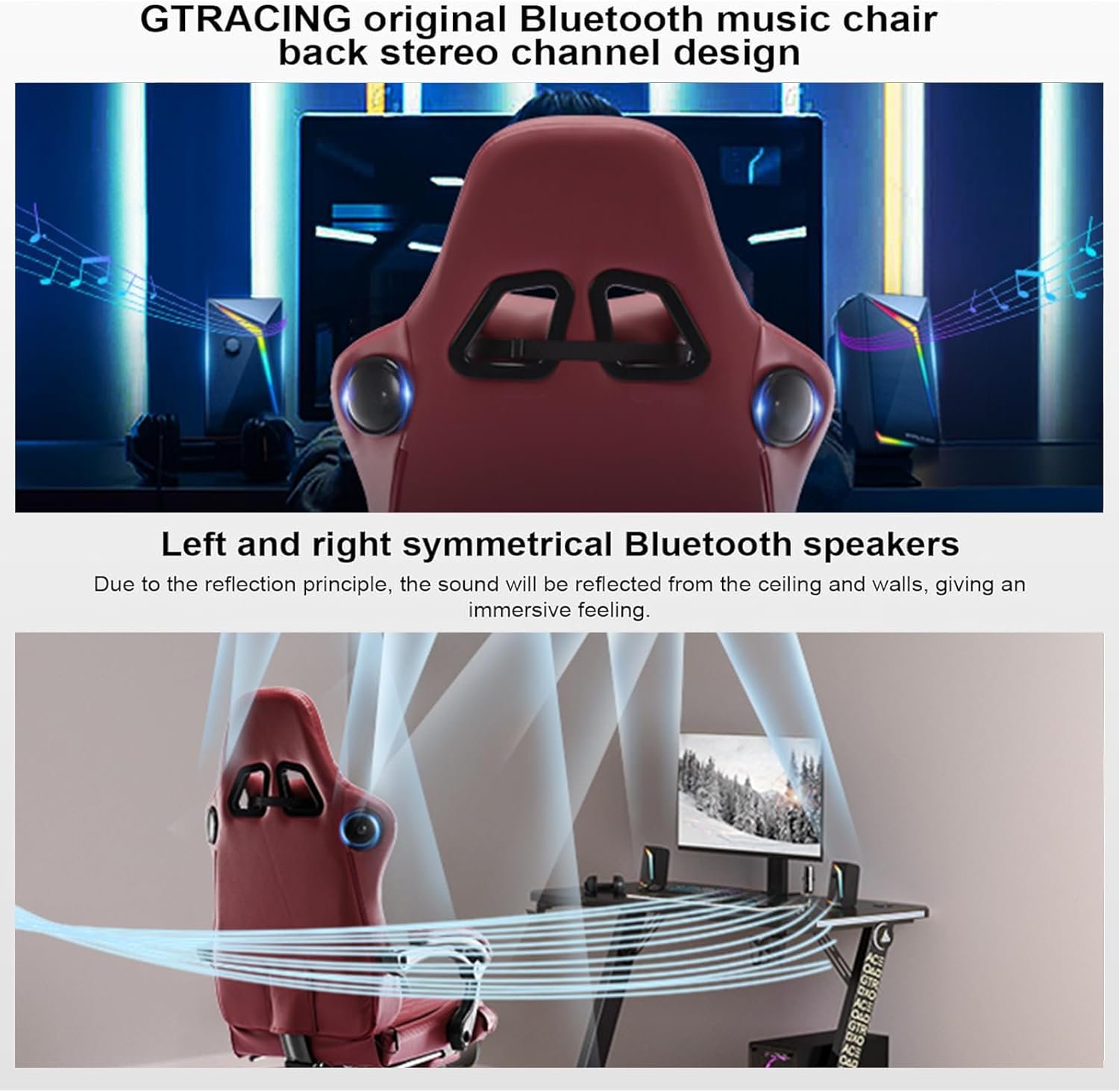 GTPLAYER Gaming Chair, Computer Chair with Footrest and Bluetooth Speakers, High Back Ergonomic Music Game Chair, Reclining Game Chair with Linkage Armrests for Adults and Kids (WineRed) - Image 6