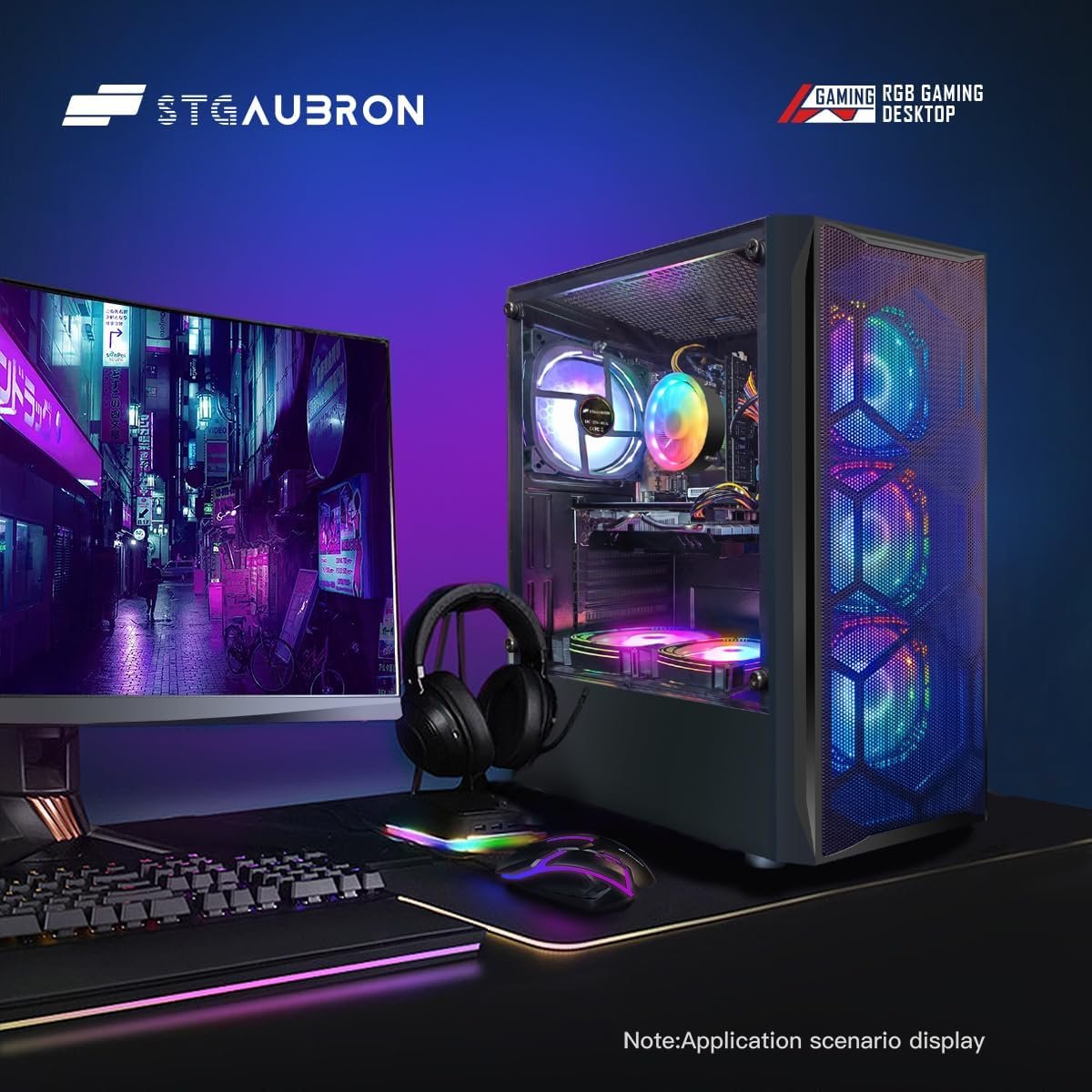 STGAubron Gaming PC Desktop Computer, Intel Core I7 up to 3.9 GHz, Radeon RX 580 8G, 16G RAM, 512G SSD, WiFi, Bluetooth 5.0, RGB Fan x6, RGB BT Sound Bar, Windows 10 Home - Image 5