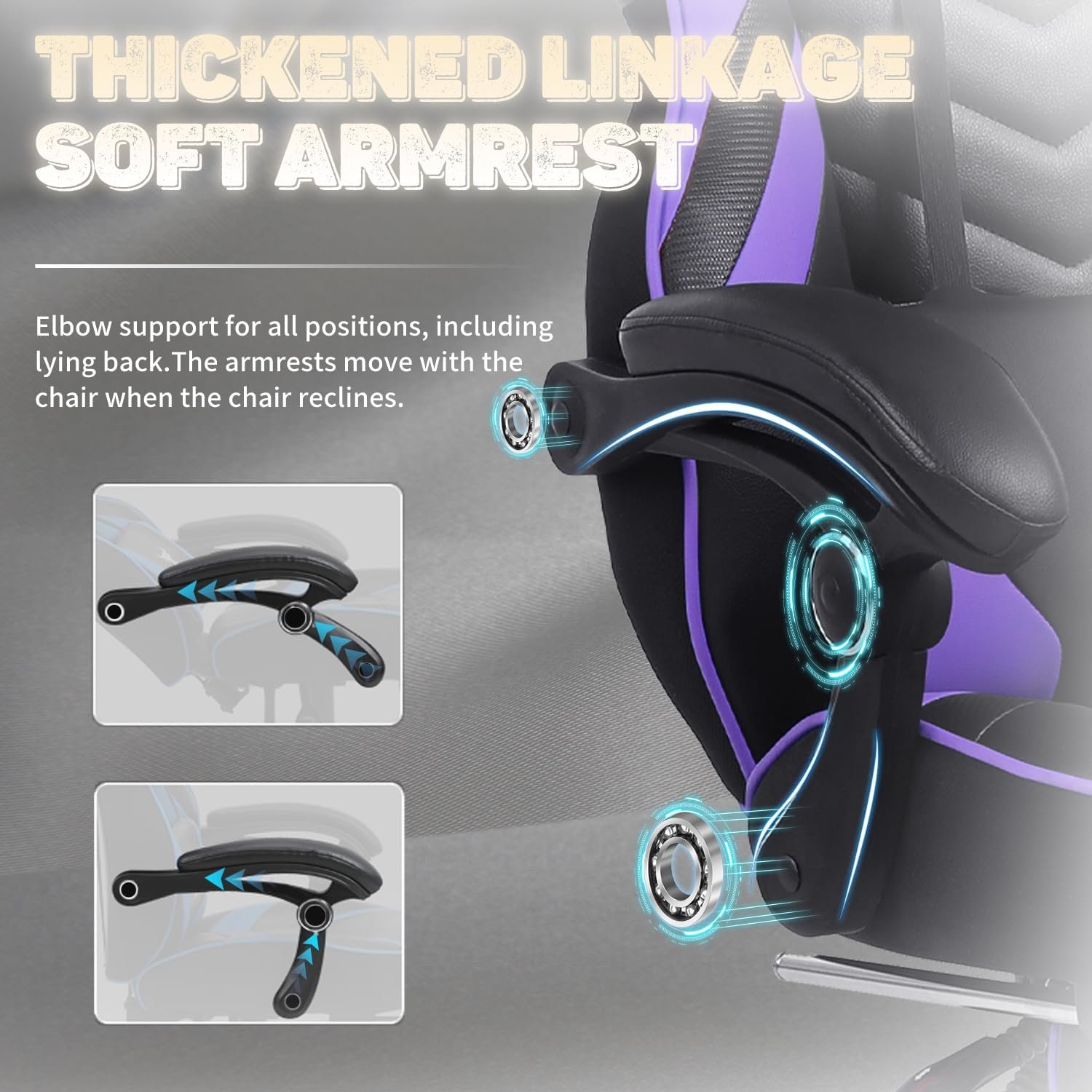 Vonesse Gaming Chair for Adults,Computer Chair with High Back,Big and Tall Gaming Chairs with Footrest and Massage,Reclining Gamer Chair(Purple/Black) - Image 8