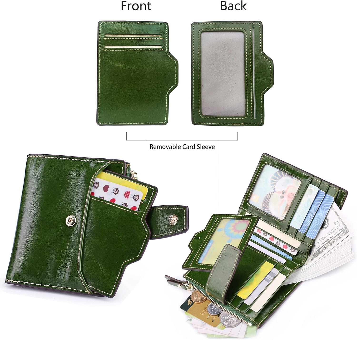 AINIMOER Women's RFID Blocking Leather Small Compact Bi-fold Zipper Pocket Wallet Card Case Purse with id Window - Image 4