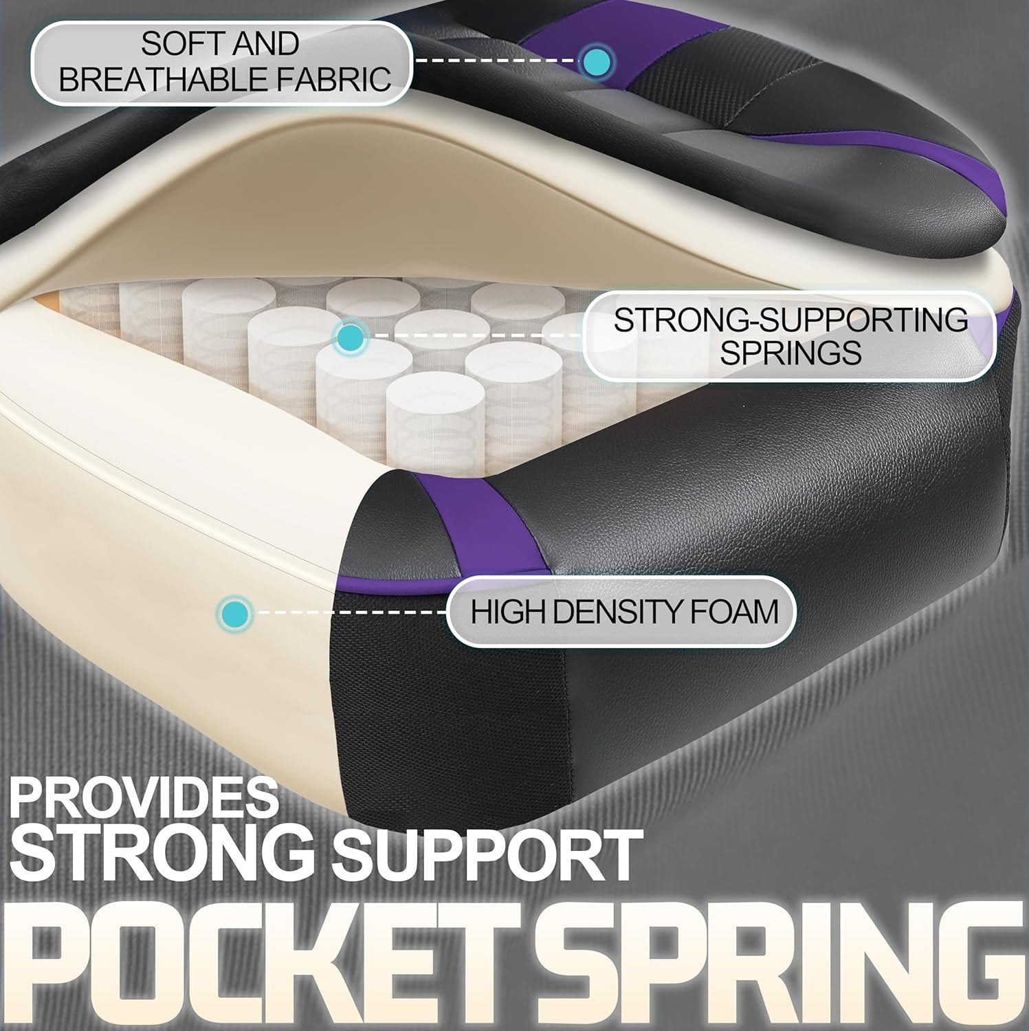 Vonesse Gaming Chair for Adults,Computer Chair with High Back,Big and Tall Gaming Chairs with Footrest and Massage,Reclining Gamer Chair(Purple/Black) - Image 5