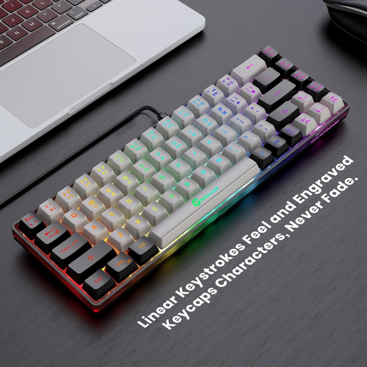 65% Gaming Keyboard, Wired Backlit Mini Keyboard, Ultra-Compact Anti-Ghosting No-Conflict 68 Keys Membrane Gaming Wired Keyboard for PC Laptop Windows Gamer - Image 3
