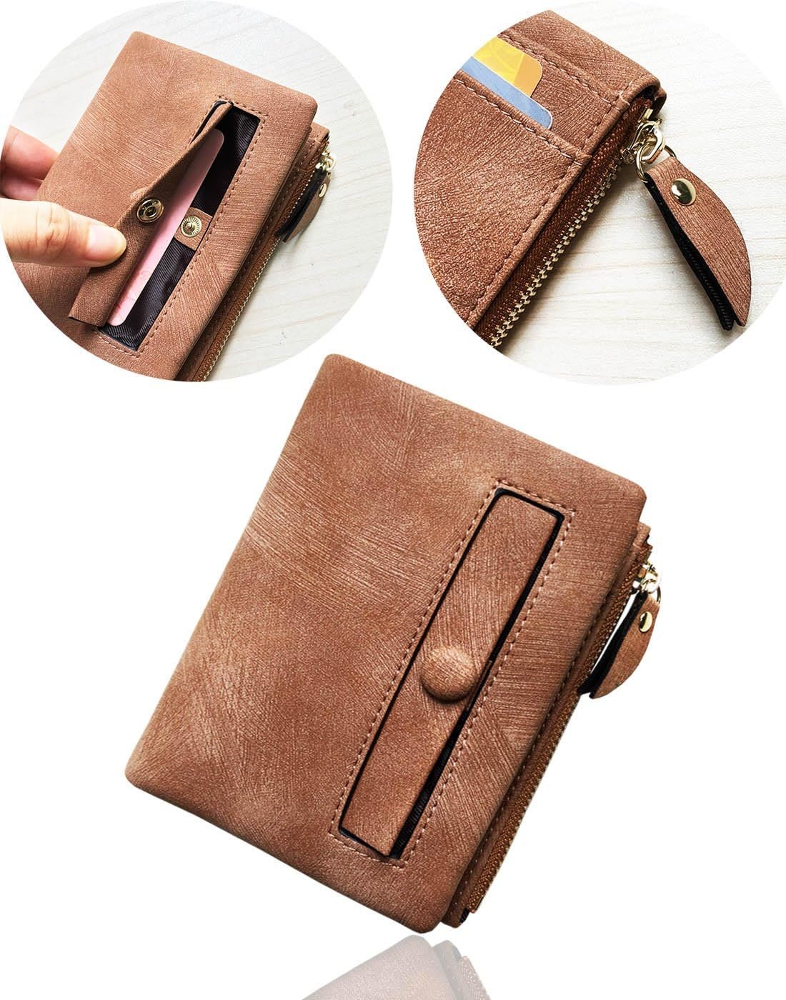 PofeeXIO Womens Wallets Small Rfid Ladies Bifold Wallet With Zipper Coin Pocket,Mini Purse Soft Compact Thin (Light Brown) - Image 6