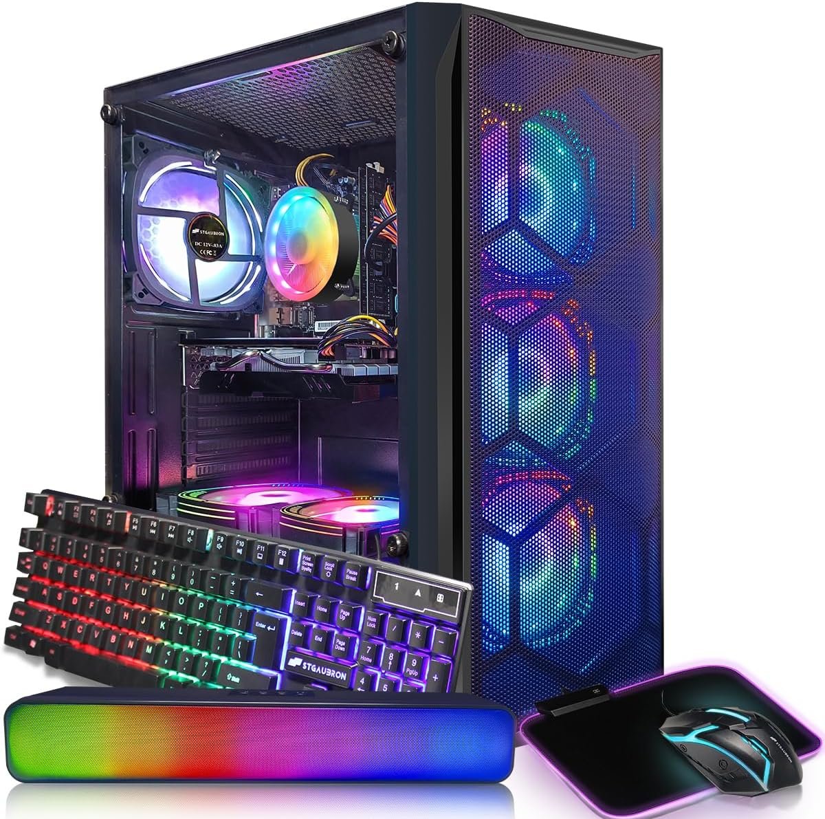 STGAubron Gaming PC Desktop Computer, Intel Core I7 up to 3.9 GHz, Radeon RX 580 8G, 16G RAM, 512G SSD, WiFi, Bluetooth 5.0, RGB Fan x6, RGB BT Sound Bar, Windows 10 Home - Image 2