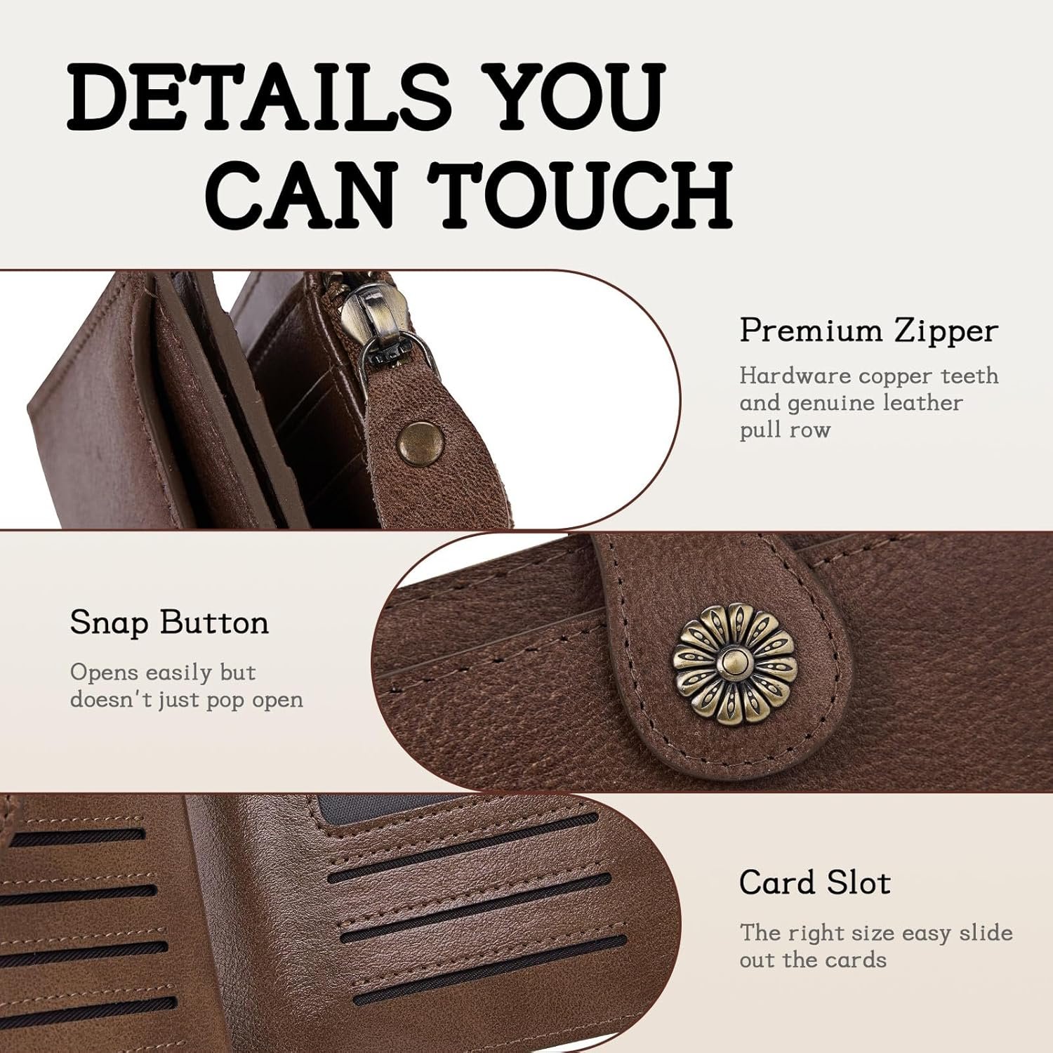 HKCLUF Wallet Women,Genuine Leather Bifold Womens Wallet Card Holder RFID Blocking Small Wallet for Women With Zipper Coin Pocket(khaki) - Image 8