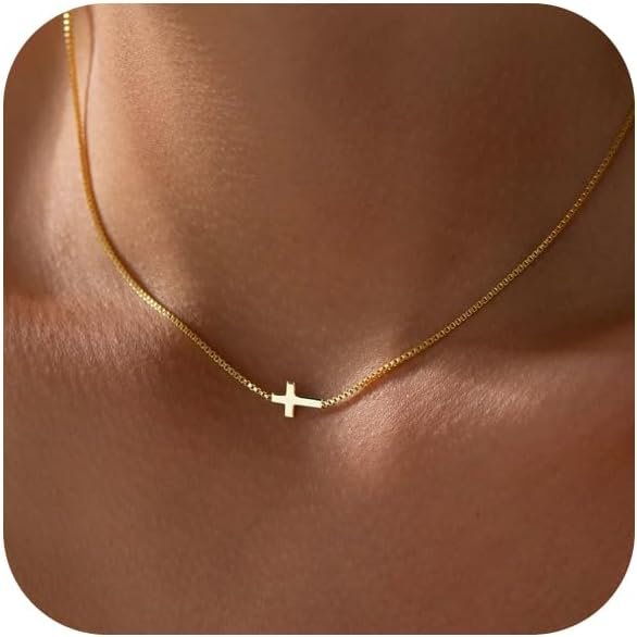 Cross Necklace for Women 14K Real Gold Silver Plated Dainty Small Cross Pendant Choker Simple Trendy Cute Cross Charm Chain Necklace Faith Jewelry Religious Minimalist Gift - Image 2