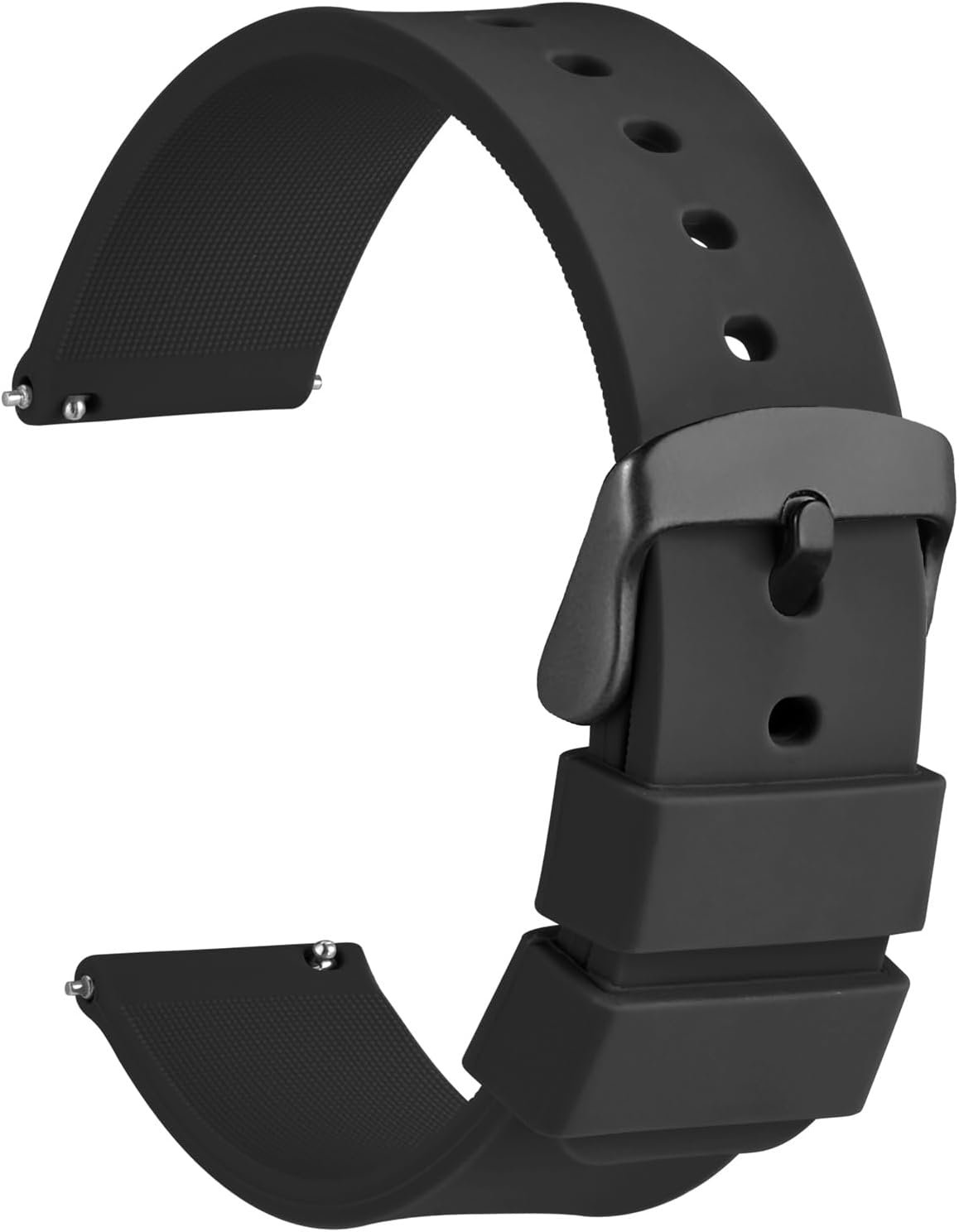 WOCCI 20mm Silicone Watch Band, Quick Release Rubber Replacement Strap with Black Stainless Steel Buckle (Black) - Image 2