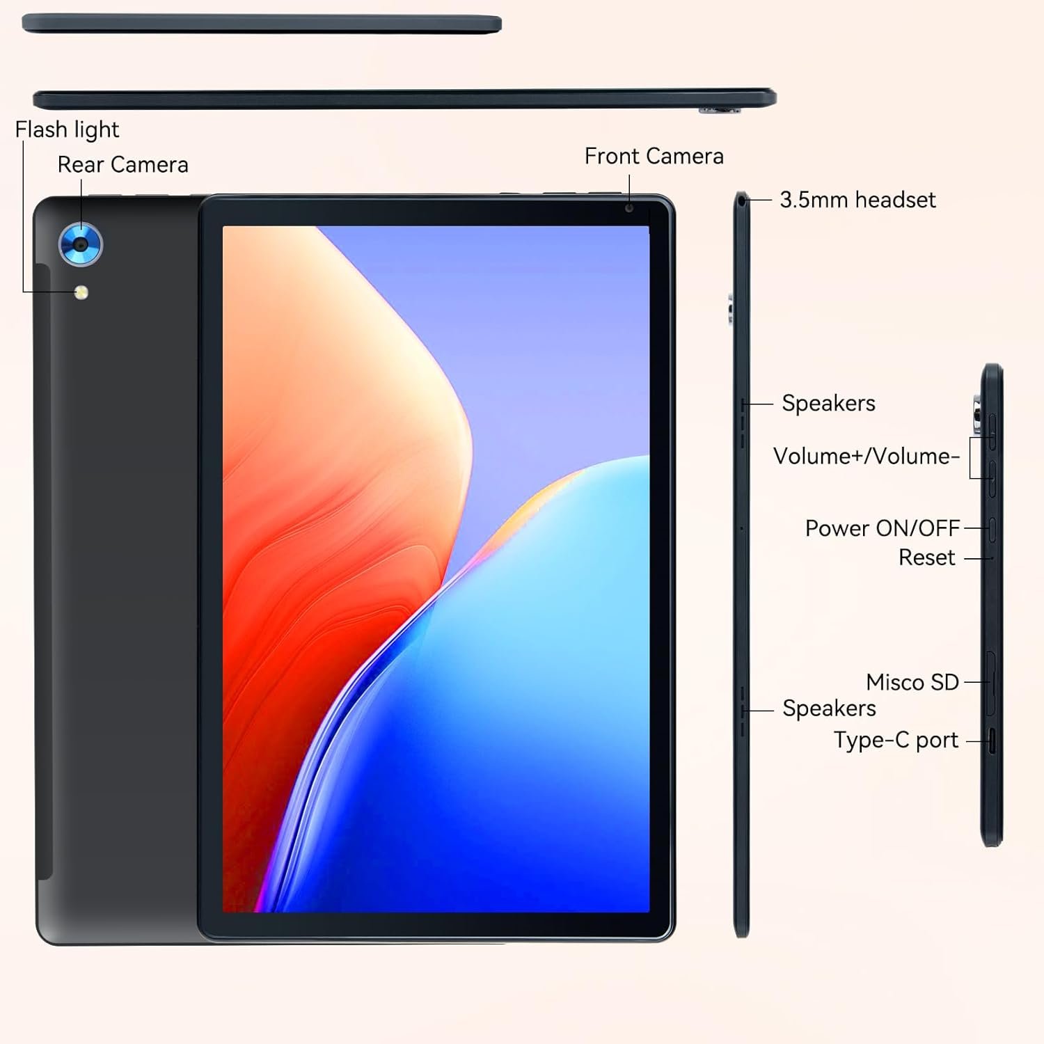 Tablet,10.1" Android Tablet with Octa-core Processor 10GB RAM 128GB ROM HD IPS Touchscreen 8H Battery, Wi-Fi 6, BT 5.0, Dual Camera, Google Tablets 2025 - Image 9