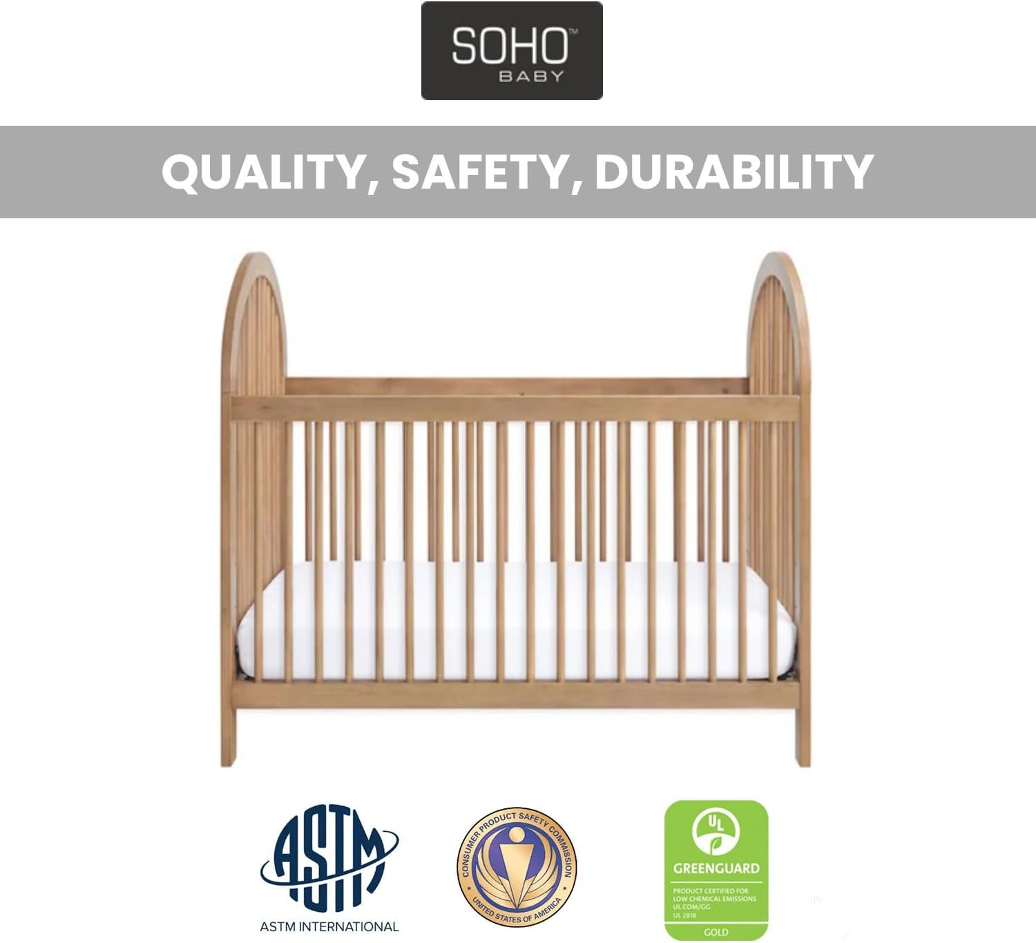 Soho Baby Everlee 3-in-1 Island Crib, Honey Wood - Image 6