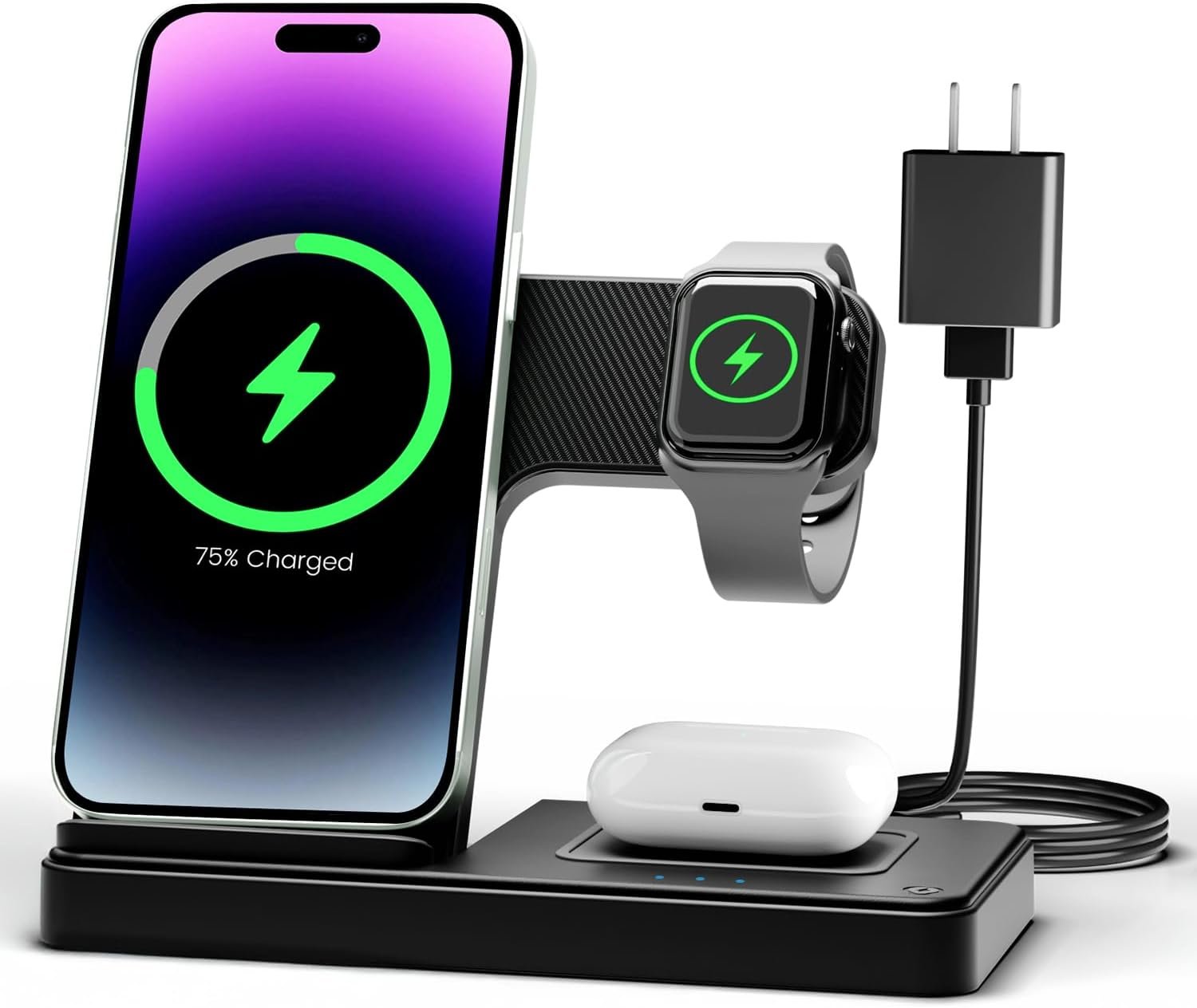 Wireless Charger iPhone Charging Station: 3 in 1 Charger Stand Multiple Devices for Apple - iPhone 16e 16 15 14 Pro Max 13 12 11 - Watch 10 9 8 7 6 5 4 3 2 SE and Ultra Series - Airpods 4 3 2 Pro
