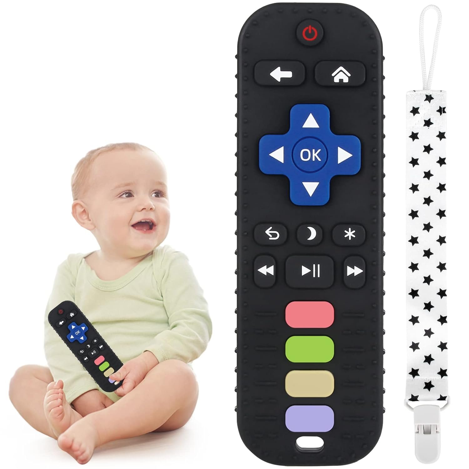 Chuya Baby Teether Toy Chew Toy for Babies 3-24 Months TV Remote Control Shape Teething Relief Baby Toys for Infants (Black) - Image 2