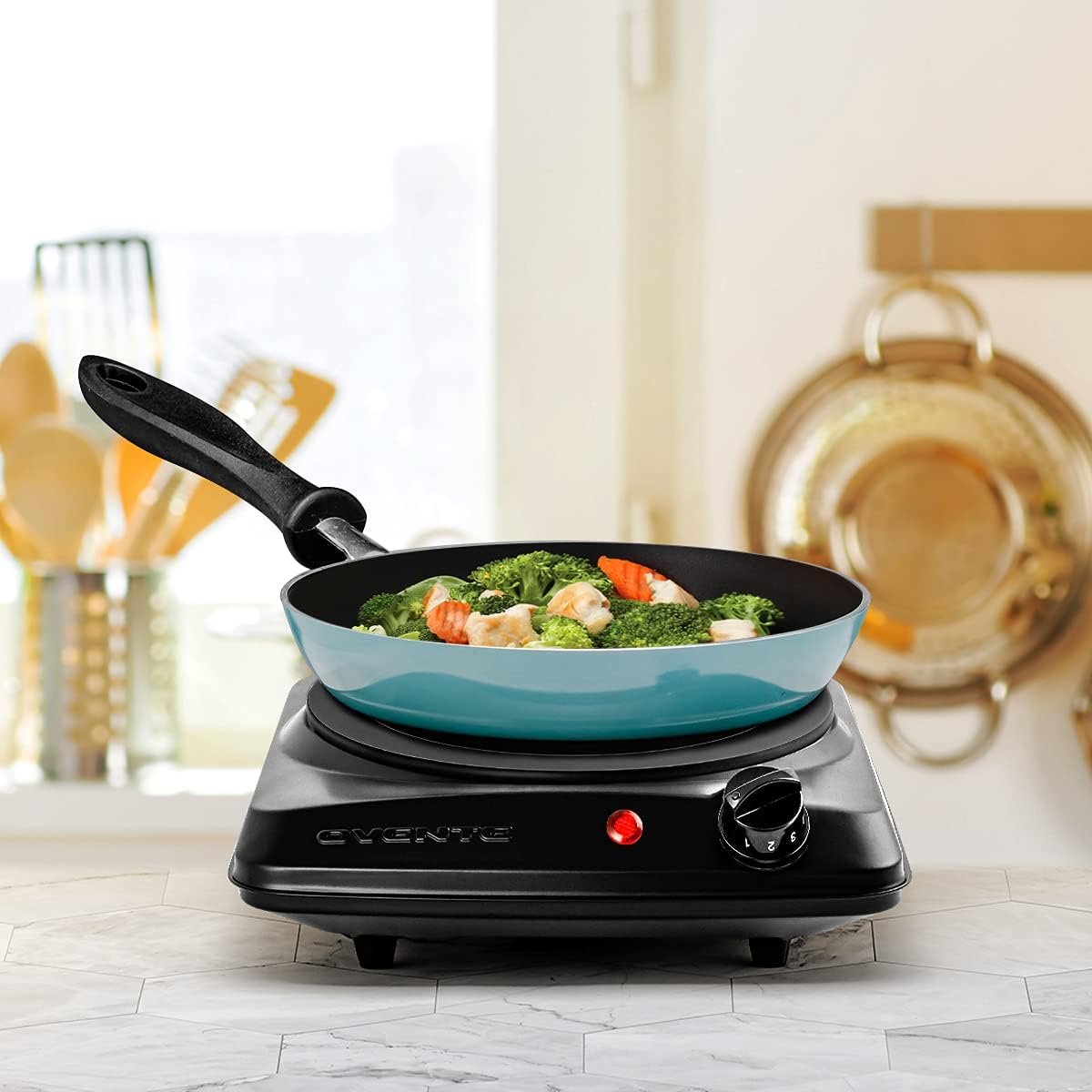 OVENTE Countertop Infrared Single Burner, 1000W Electric Hot Plate with 7” Ceramic Glass Cooktop, 5 Level Temperature Setting & Easy to Clean Base, Compact Stove for Home Dorm Office, Black BGI101B - Image 8