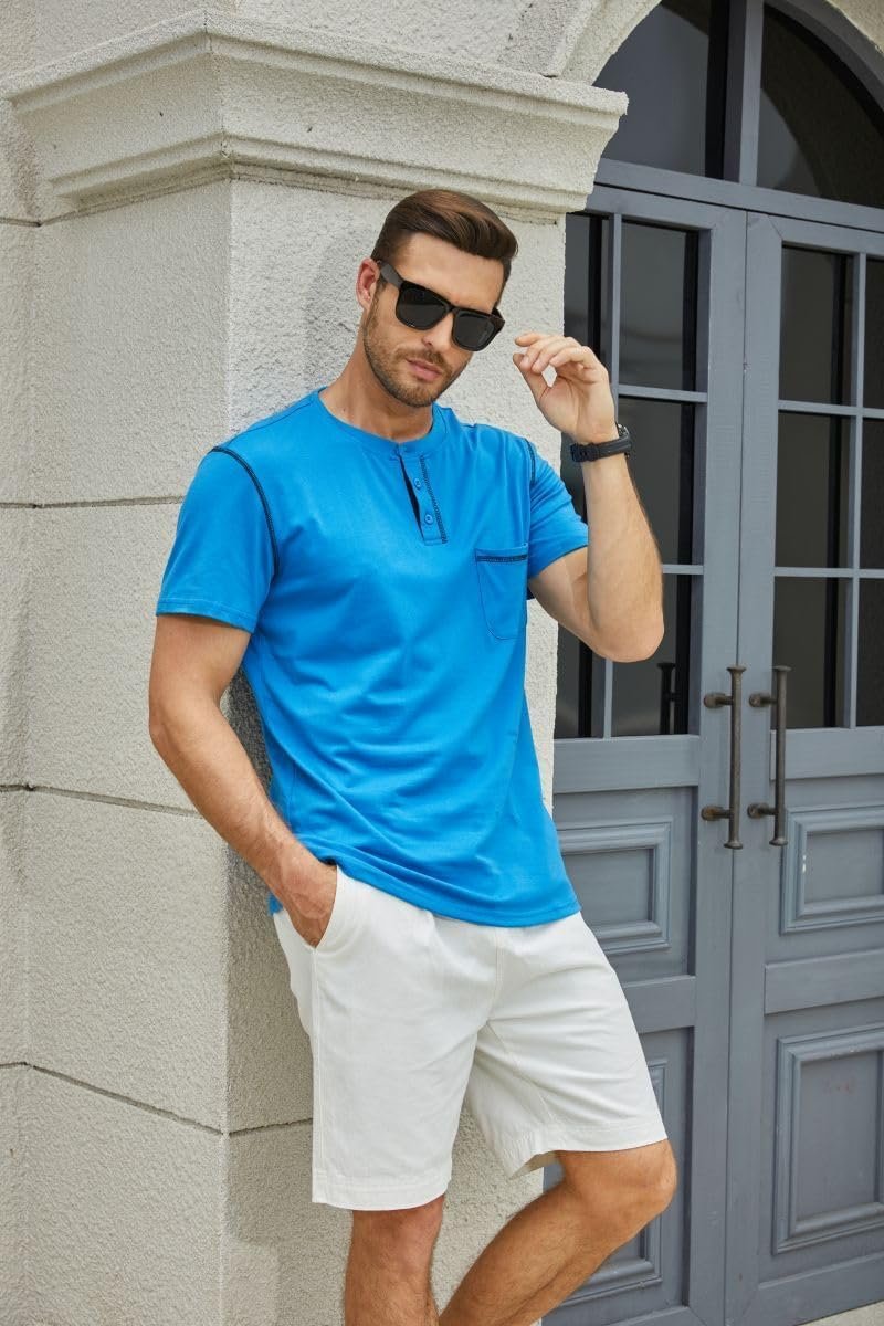Men's Fashion Henley Shirt Classic Short/Long Sleeve Lightweight Button Cotton T-Shirt Casual Top - Image 3