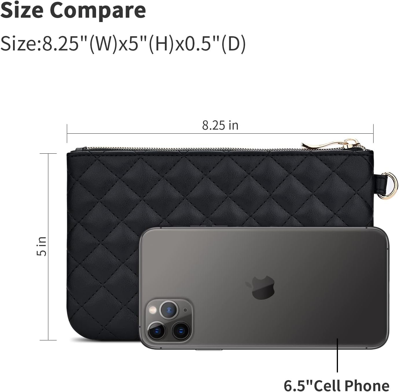 Quilted Wristlet Purse for Women, Vegan Leather Wristlet Pouch Zip Clutch Bag, Evening Clutch Purse with strap - Image 3