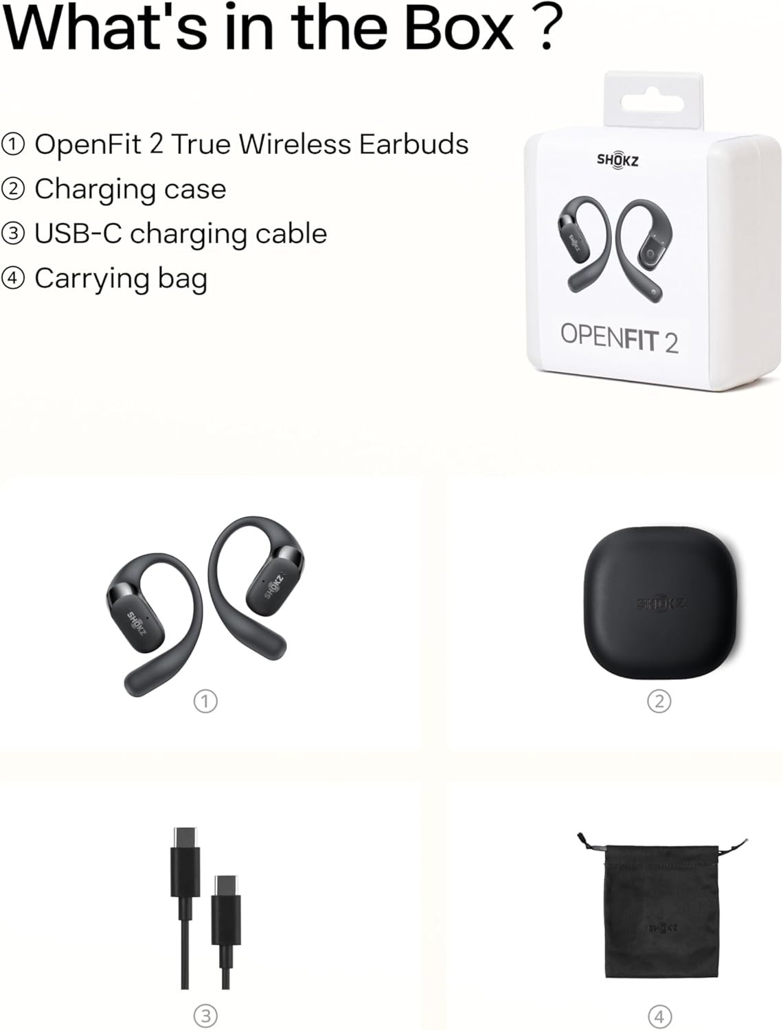 SHOKZ New OpenFit 2 Open-Ear Headphones, True Wireless Bluetooth Earphones with Microphone, Earhook Earbuds with 48 Hours of Playtime, Fast Charging, IP55 Water-Resistant, with Carrying Bag, Black - Image 12