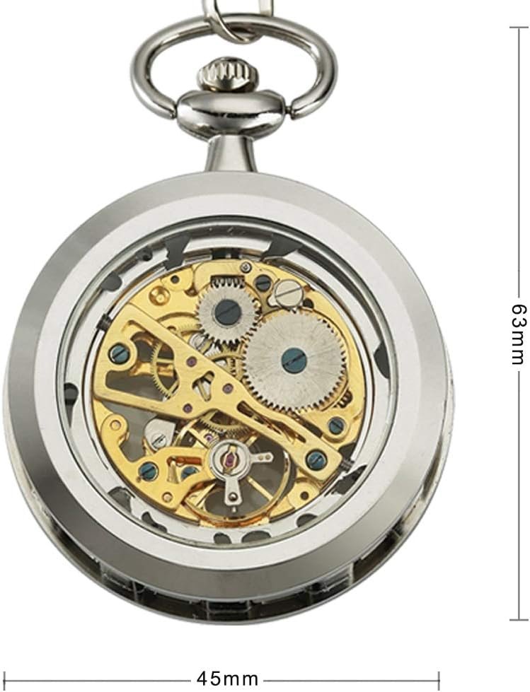 VIGOROSO Mens Classic Steampunk Pocket Watch with Chain Skeleton Hand Wind Mechanical Pocket Watches for Men & Women - Image 3
