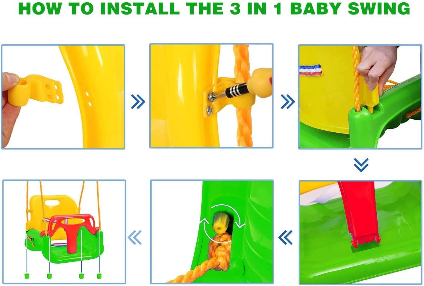 RedSwing 3-in-1 Baby Swing Seat, Toddler Swing, Anti-Flip Snug & Secure Detachable Infants to Teens Kids Swing Seat for Outside Playground, Green - Image 3