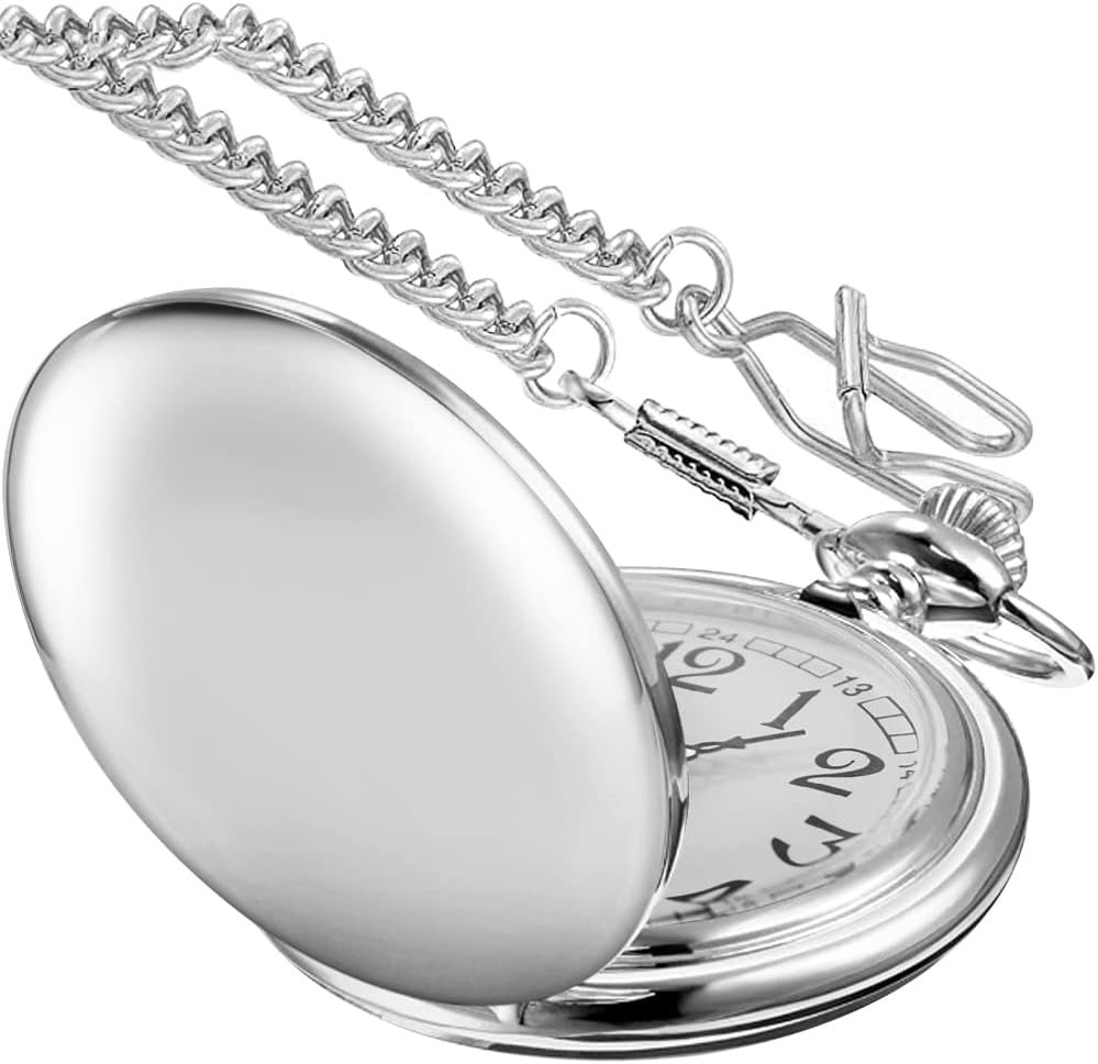 Men's Quartz Pocket Watch, Silver, Arabic Numerals, White Dial, Stainless Steel, PK120115-sliver - Image 3