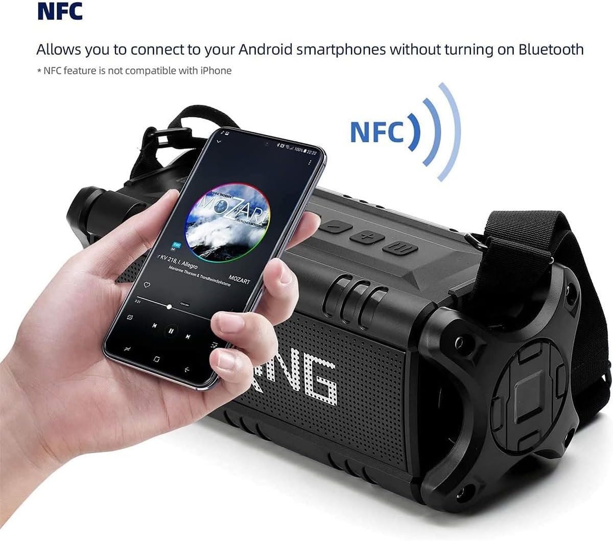 W-KING Bluetooth Speaker, 90W Max Loud Portable Speakers Bluetooth Wireless, IPX6 Waterproof Outdoor Speaker with 50W Deep Bass/2 Powerful Subwoofer/40H/Power Bank/EQ/TF/AUX/NFC for Pool/Party/Travel - Image 8