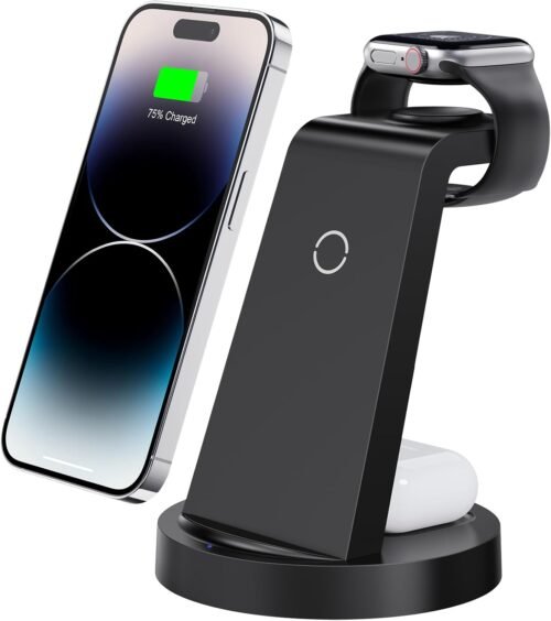 3 in 1 Charging Station for iPhone, Wireless Charger for iPhone 16e 16 15 14 13 12 11 X Pro Max & Apple Watch – Wireless Charging Station for AirPods 4 3 Pro