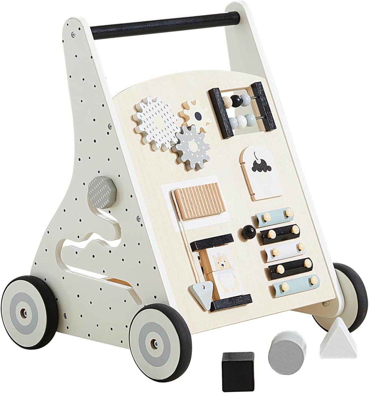 Beright Wooden Baby Walker Push and Pull Learning Activity Walker Kids’ Activity Toy Multiple Activities Center Develops Motor Skills & Stimulates Creativity (Natural) - Image 2
