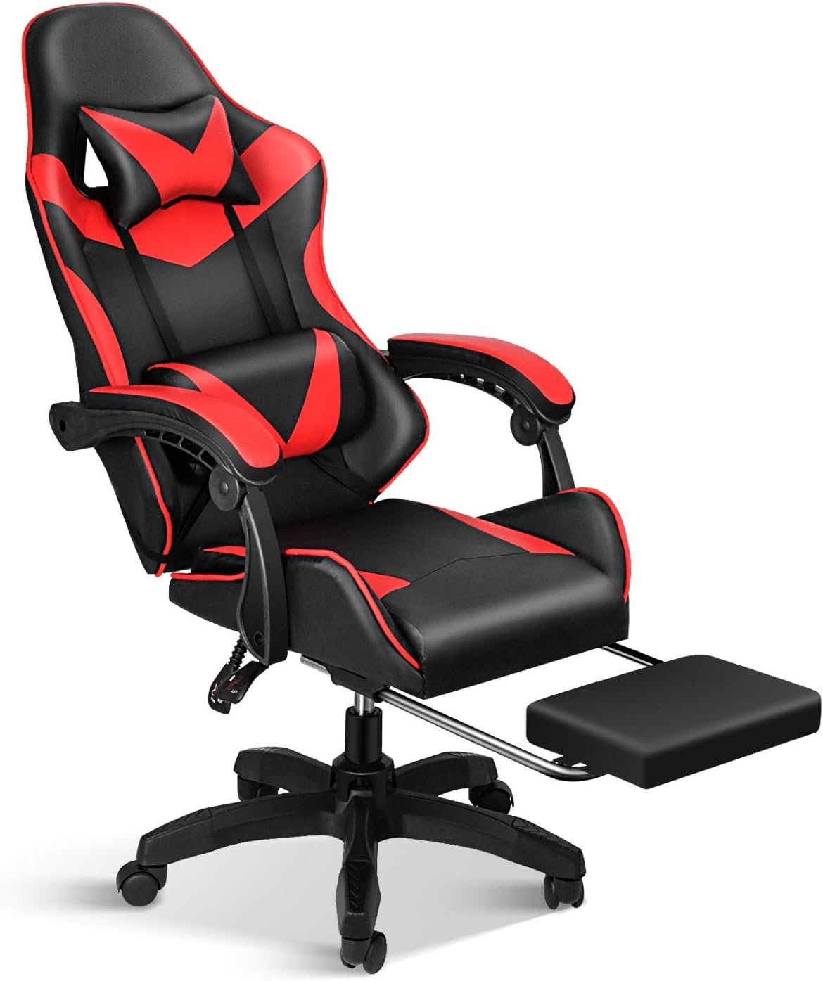 Gaming Chair, Backrest and Seat Height Adjustable Swivel Recliner Racing Office Computer Ergonomic Video Game Chair with Footrest and Lumbar Support, Red/Black - Image 2