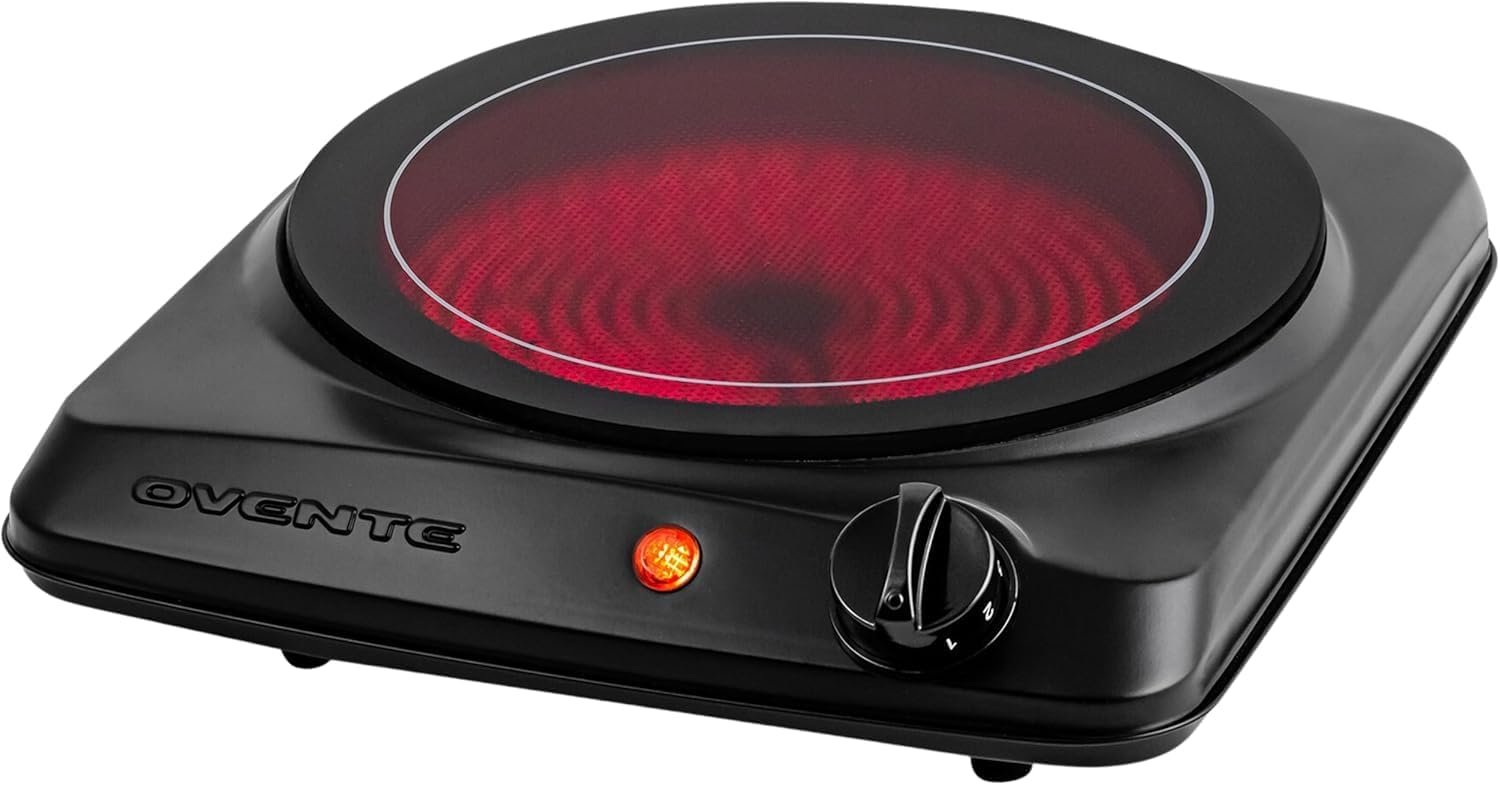 OVENTE Countertop Infrared Single Burner, 1000W Electric Hot Plate with 7” Ceramic Glass Cooktop, 5 Level Temperature Setting & Easy to Clean Base, Compact Stove for Home Dorm Office, Black BGI101B - Image 2