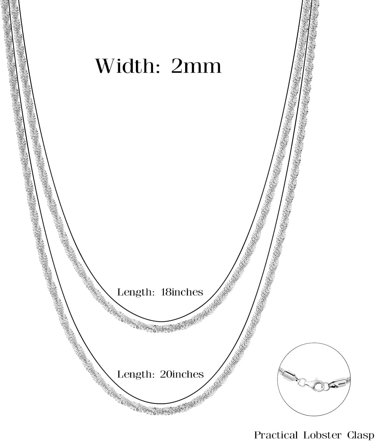 Silver Chain Necklace for Women, 2mm/3mm Box Chains for Women, 18/20 inch, Trendy Jewelry Gifts for Mom Friends - Image 5
