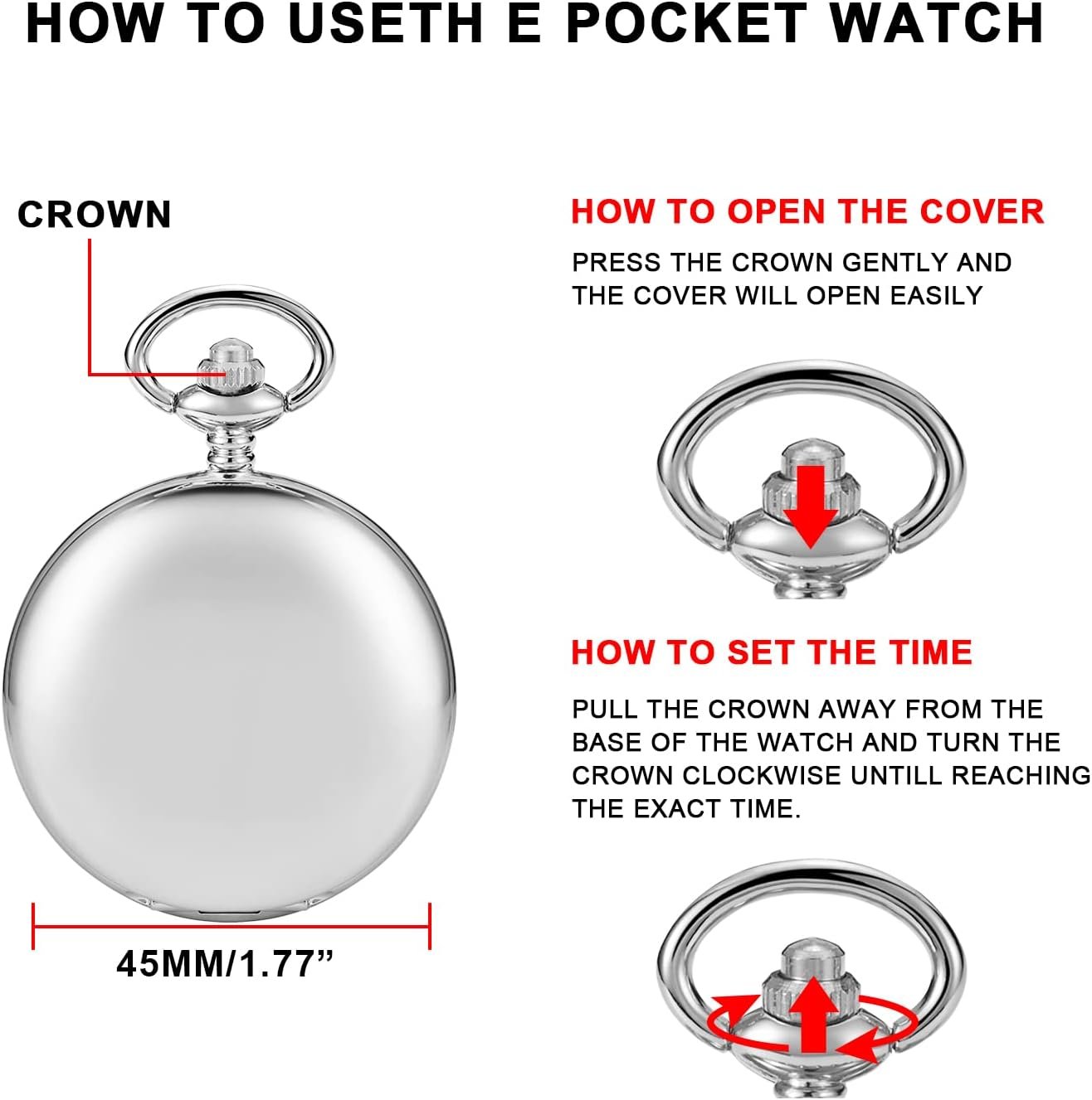 Men's Quartz Pocket Watch, Silver, Arabic Numerals, White Dial, Stainless Steel, PK120115-sliver - Image 8