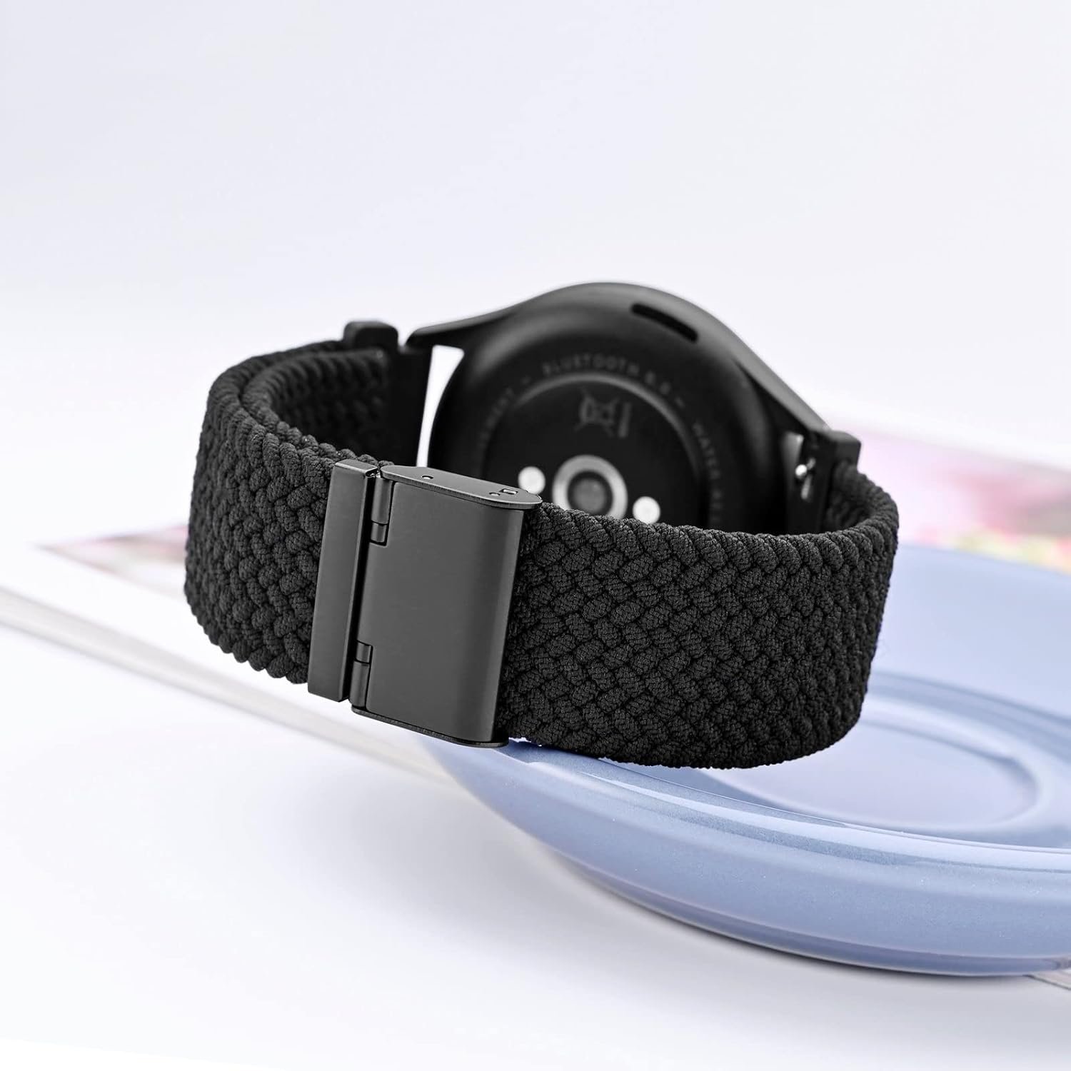 WOCCI 22mm Braided Nylon Watch Band for Men and Women, Quick Release, Black Stainless Steel Buckle (Black) - Image 3