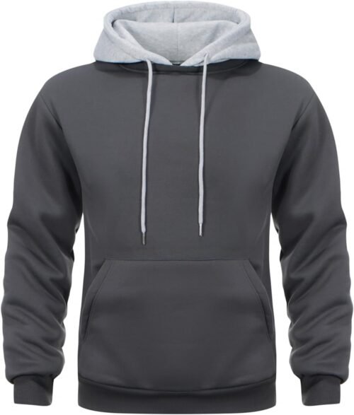 Mens Hoodies Pullover Color Block Fleece Long Sleeve Sweatshirt Tops with Pocket