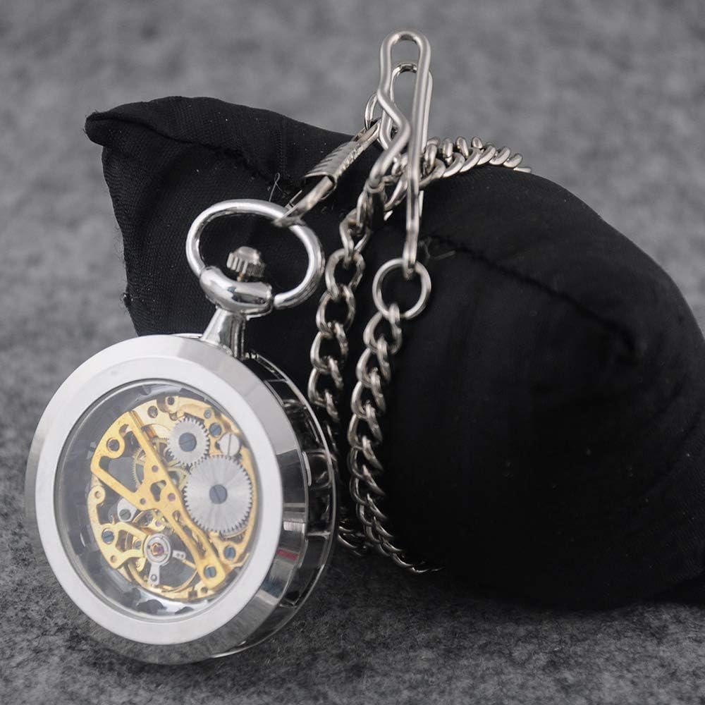 VIGOROSO Mens Classic Steampunk Pocket Watch with Chain Skeleton Hand Wind Mechanical Pocket Watches for Men & Women - Image 4