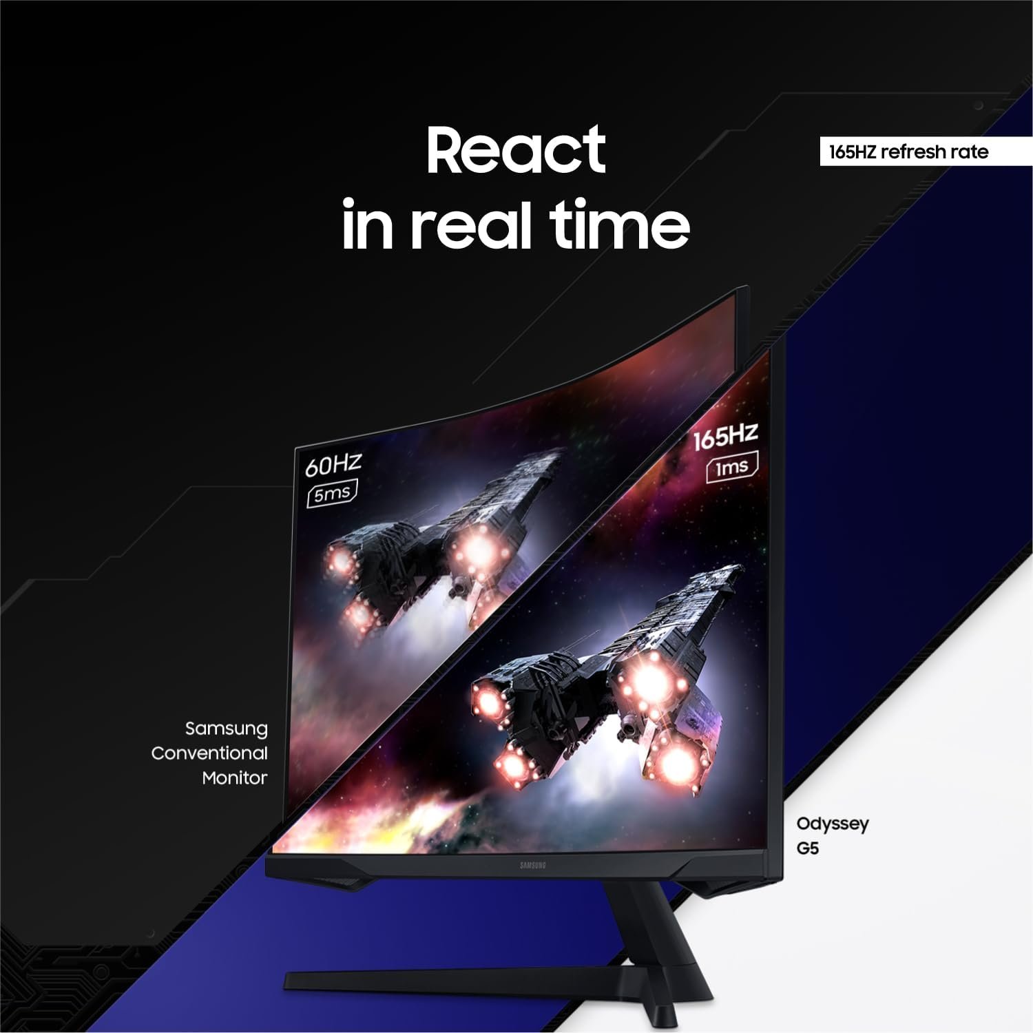 SAMSUNG 32” Odyssey G55C Series QHD 1000R Curved Gaming Monitor, 1ms(MPRT), HDR10, 165Hz, AMD Radeon FreeSync, Eye Care, Glare Free, Sharp Resolution LS32CG550ENXZA, 2024 - Image 5